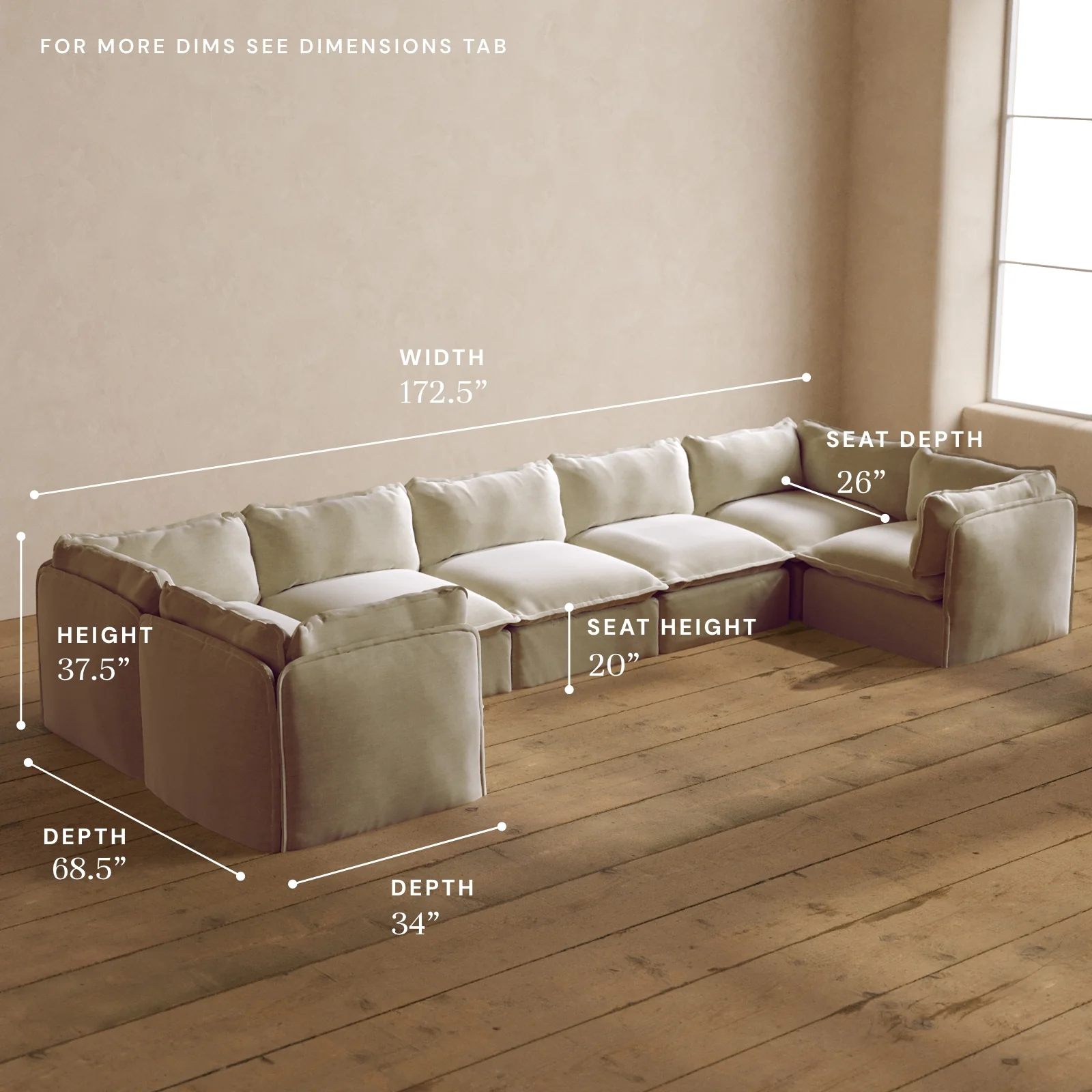 Modular Washable 7-Seater U-Sectional in Coco | Deluxe+ Seat | Cloud Pillow - Image 5