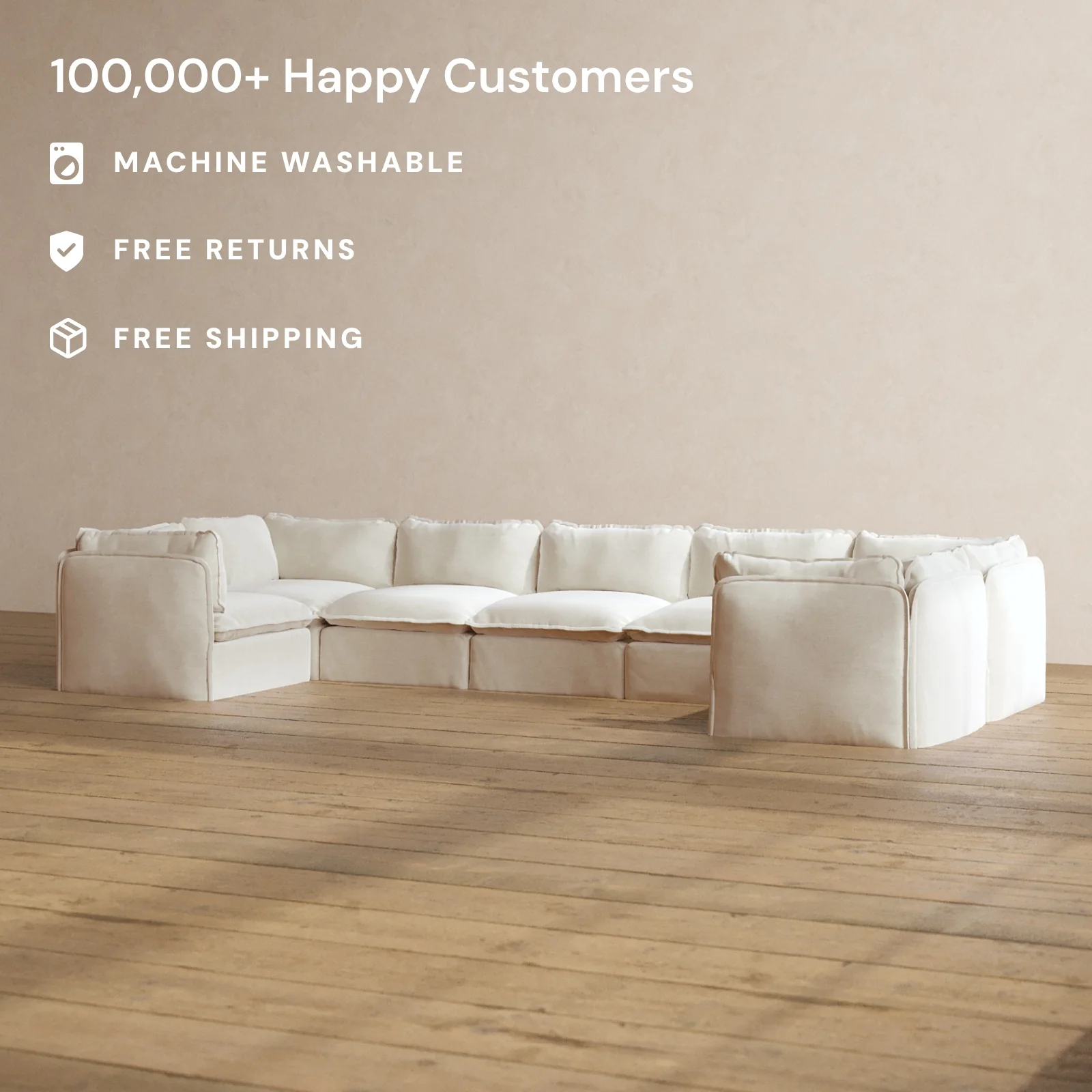 Modular Washable 7-Seater U-Sectional in Coco | Memorix+ Seat | Contour Pillow - Image 2