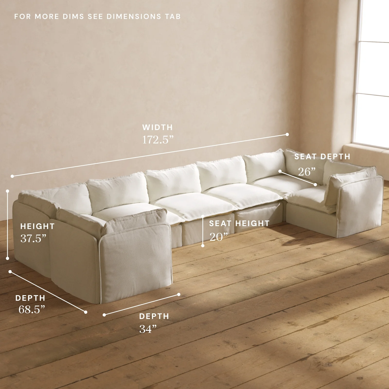 Modular Washable 7-Seater U-Sectional in Eggshell | Memorix+ Seat | Contour Pillow - Image 5