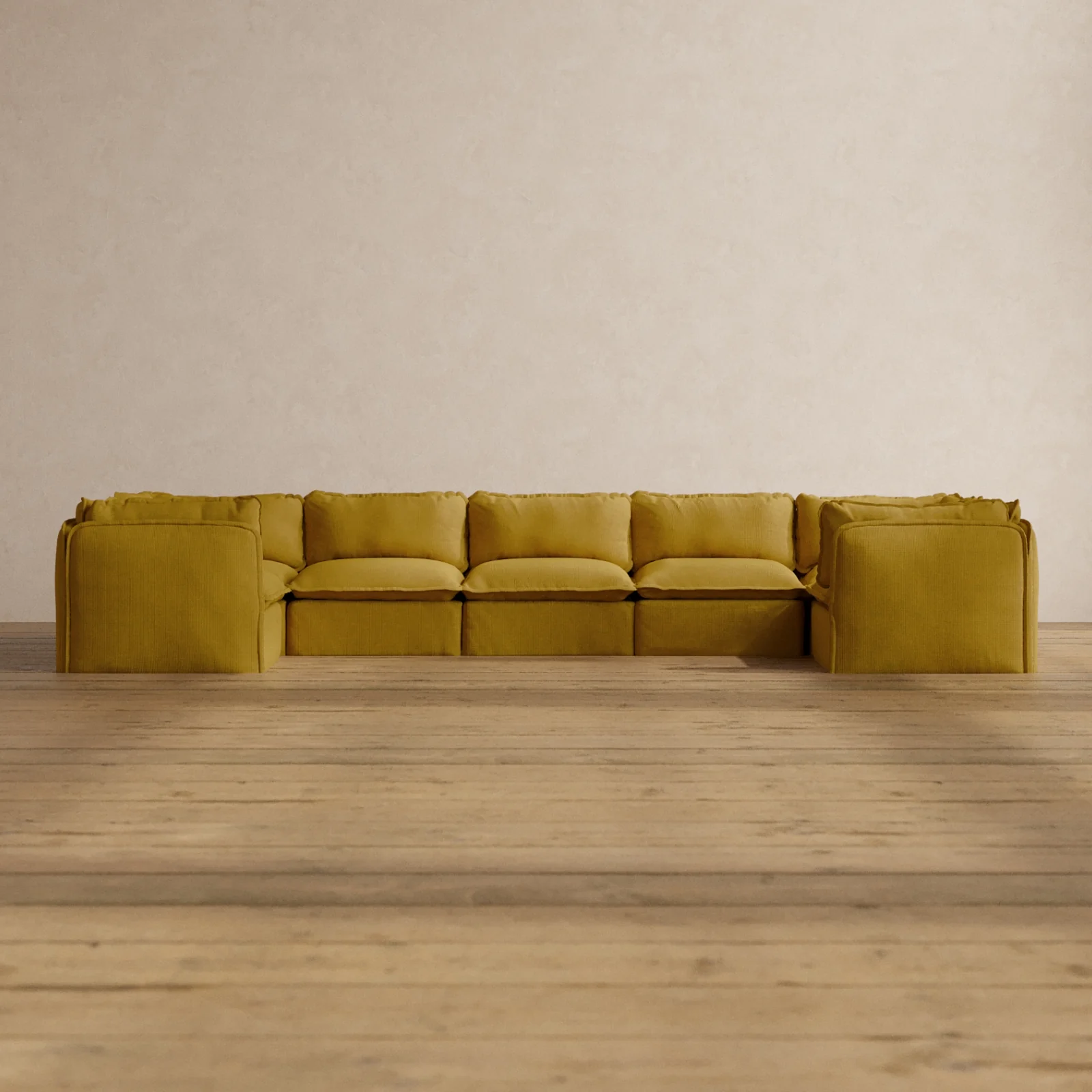 Modular Washable 7-Seater U-Sectional in Kiiro | Deluxe+ Seat | Cloud Pillow