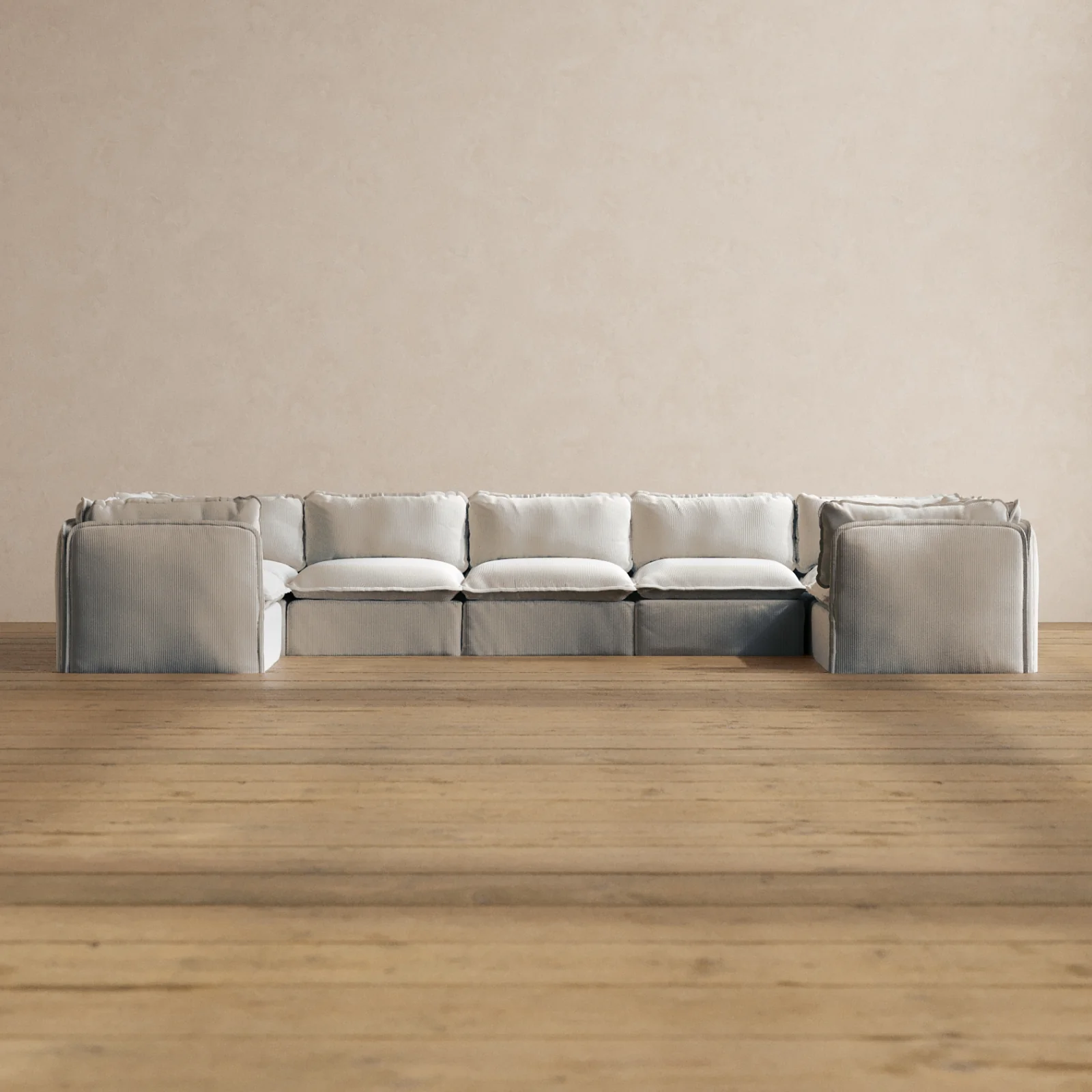 Modular Washable 7-Seater U-Sectional in Milk | Deluxe+ Seat | Cloud Pillow