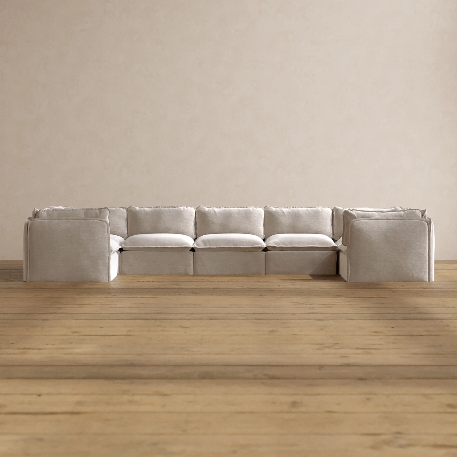 Modular Washable 7-Seater U-Sectional in Mist | Deluxe+ Seat | Cloud Pillow