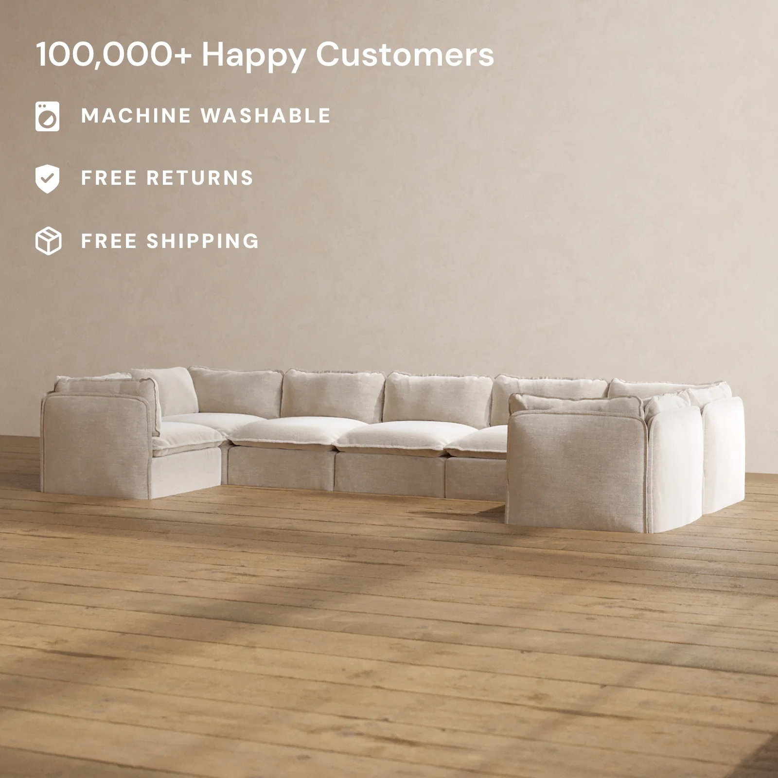 Modular Washable 7-Seater U-Sectional in Mist | Deluxe+ Seat | Cloud Pillow - Image 2
