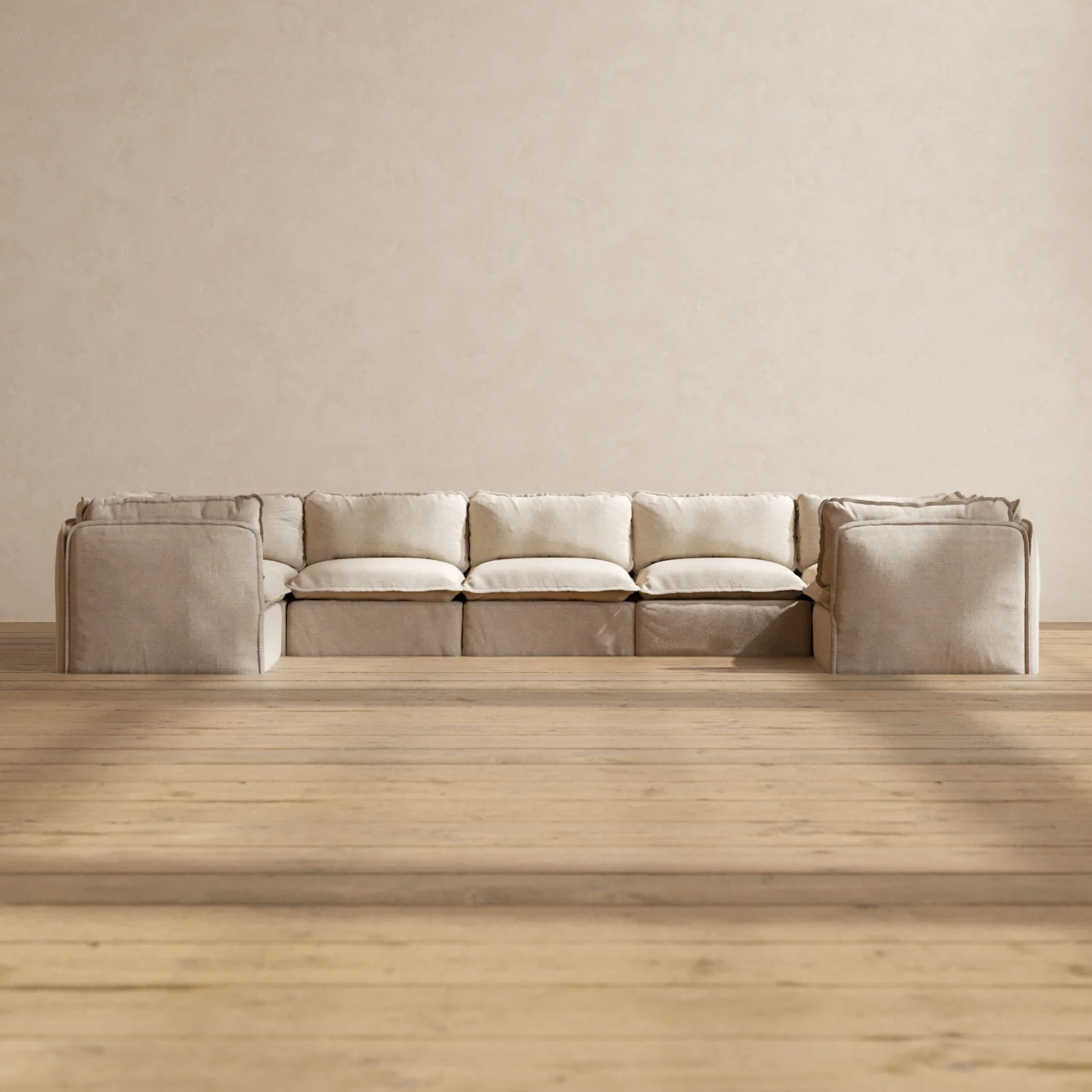 Modular Washable 7-Seater U-Sectional in Oat | Deluxe+ Seat | Cloud Pillow