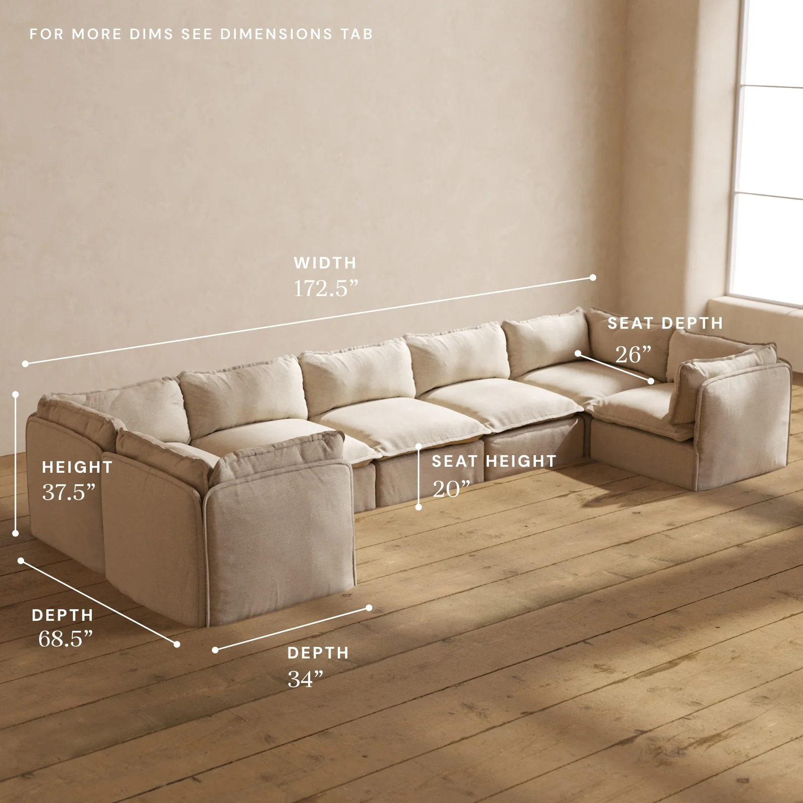 Modular Washable 7-Seater U-Sectional in Oat | Deluxe+ Seat | Cloud Pillow - Image 5