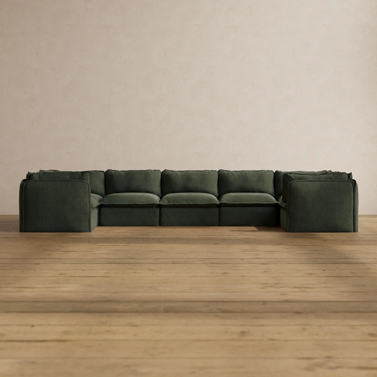 Modular Washable 7-Seater U-Sectional in Olivine | Deluxe+ Seat | Cloud Pillow