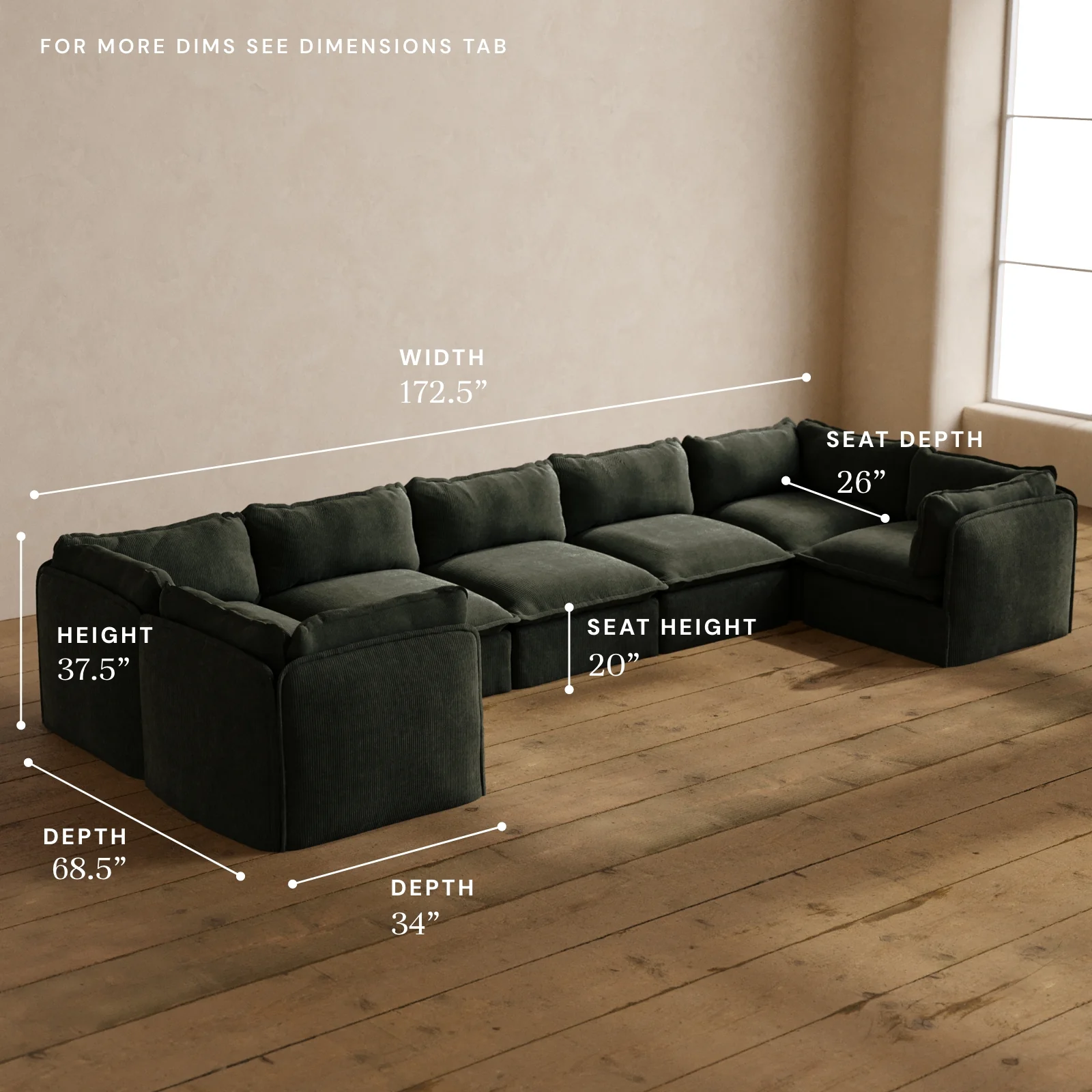 Modular Washable 7-Seater U-Sectional in Olivine | Deluxe+ Seat | Cloud Pillow - Image 5