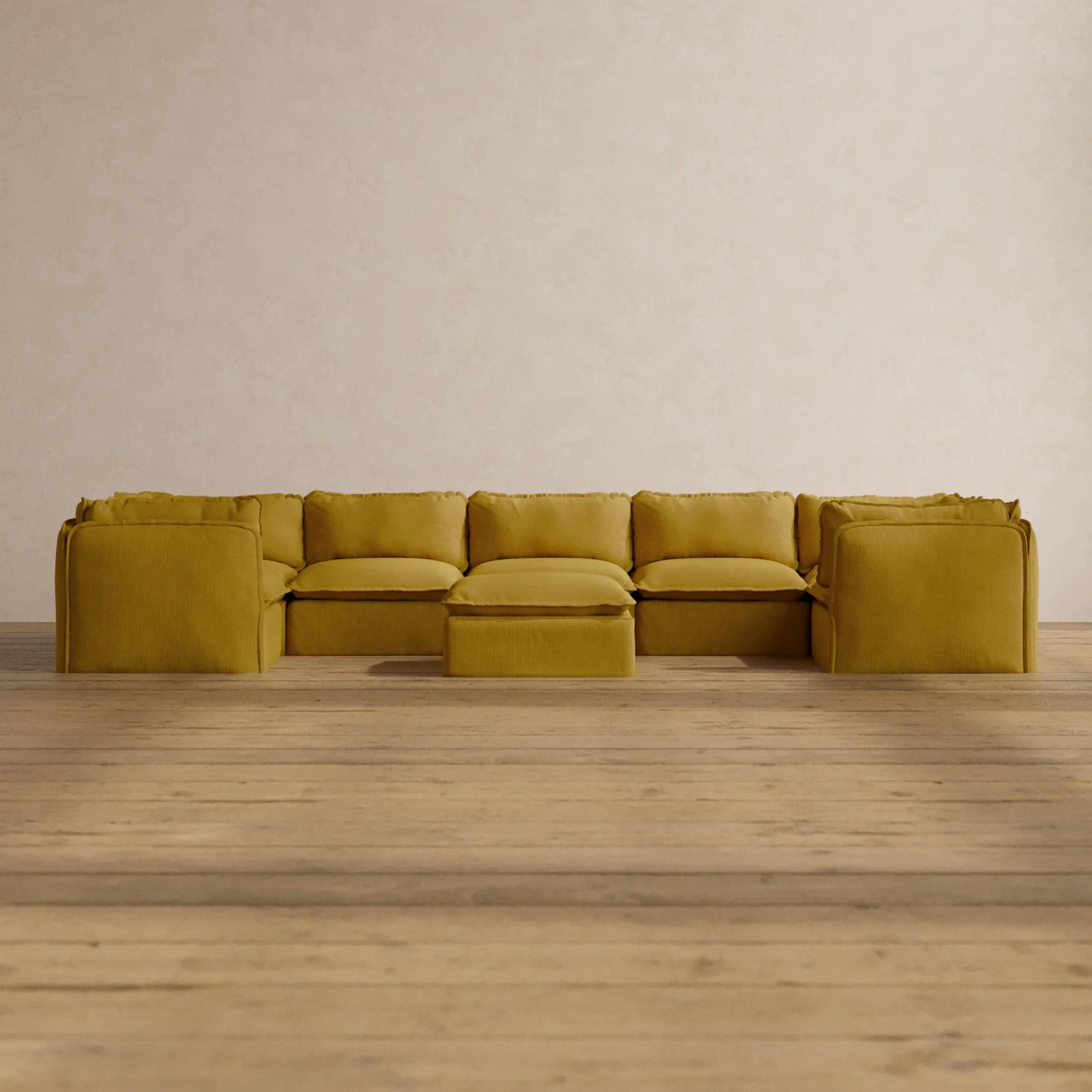 Modular Washable 7-Seater U-Sectional + Ottoman in Kiiro | Deluxe+ Seat | Cloud Pillow