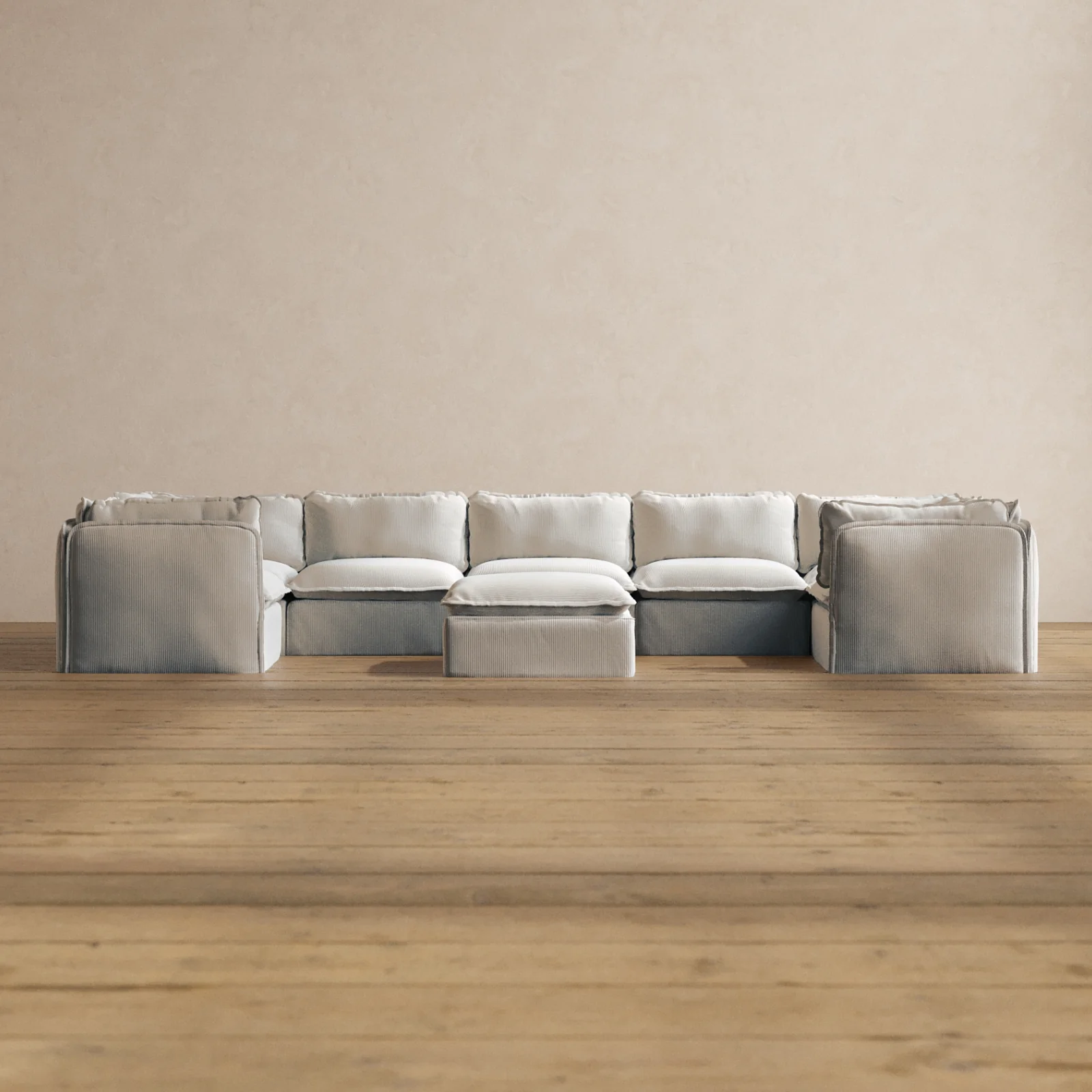 Modular Washable 7-Seater U-Sectional + Ottoman in Milk | Deluxe+ Seat | Cloud Pillow