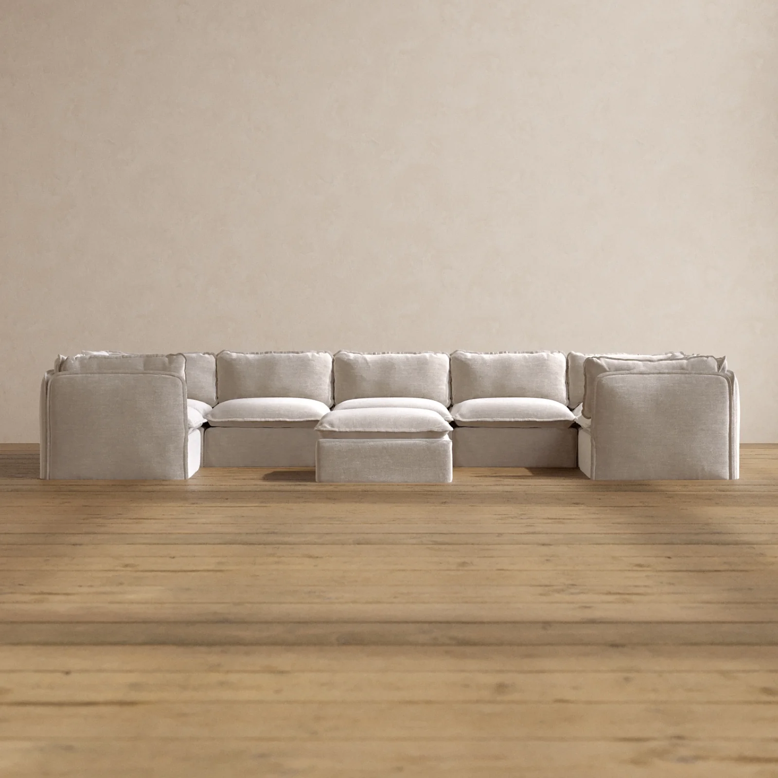 Modular Washable 7-Seater U-Sectional + Ottoman in Mist | Memorix+ Seat | Contour Pillow