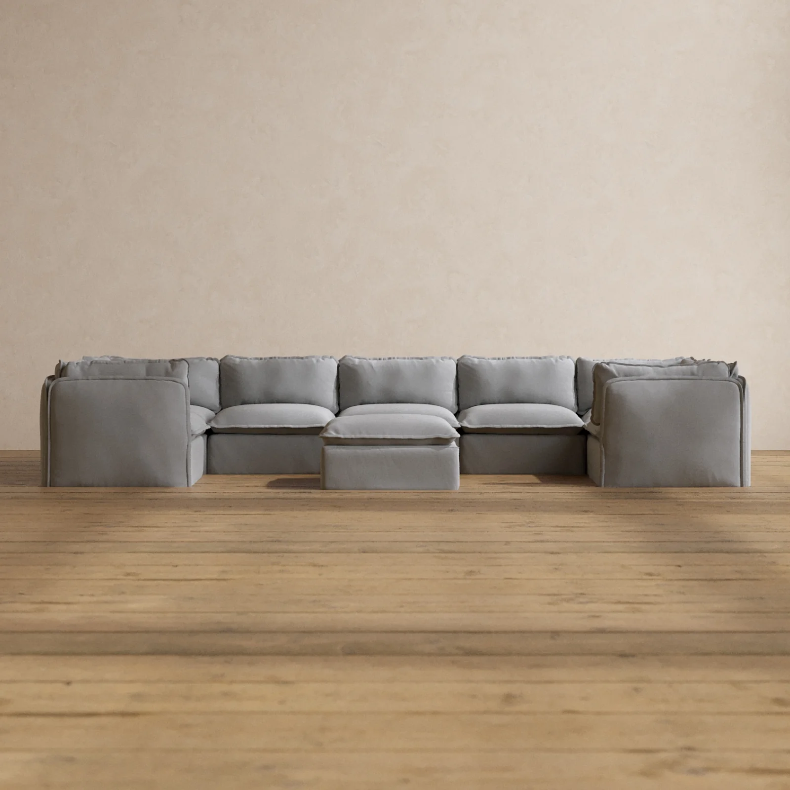 Modular Washable 7-Seater U-Sectional + Ottoman in Pumice | Memorix+ Seat | Contour Pillow