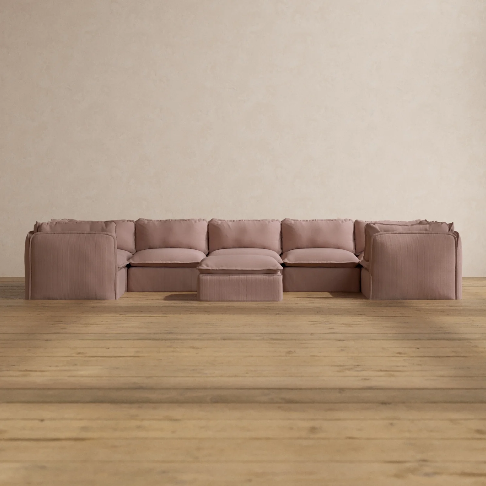 Modular Washable 7-Seater U-Sectional + Ottoman in Sakura | Memorix+ Seat | Contour Pillow