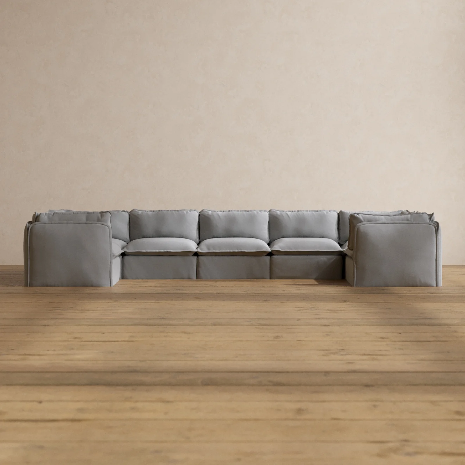 Modular Washable 7-Seater U-Sectional in Pumice | Deluxe+ Seat | Cloud Pillow
