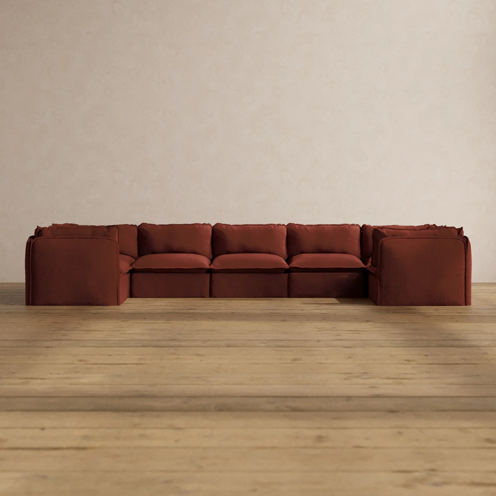 Modular Washable 7-Seater U-Sectional in Rust | Memorix+ Seat | Contour Pillow
