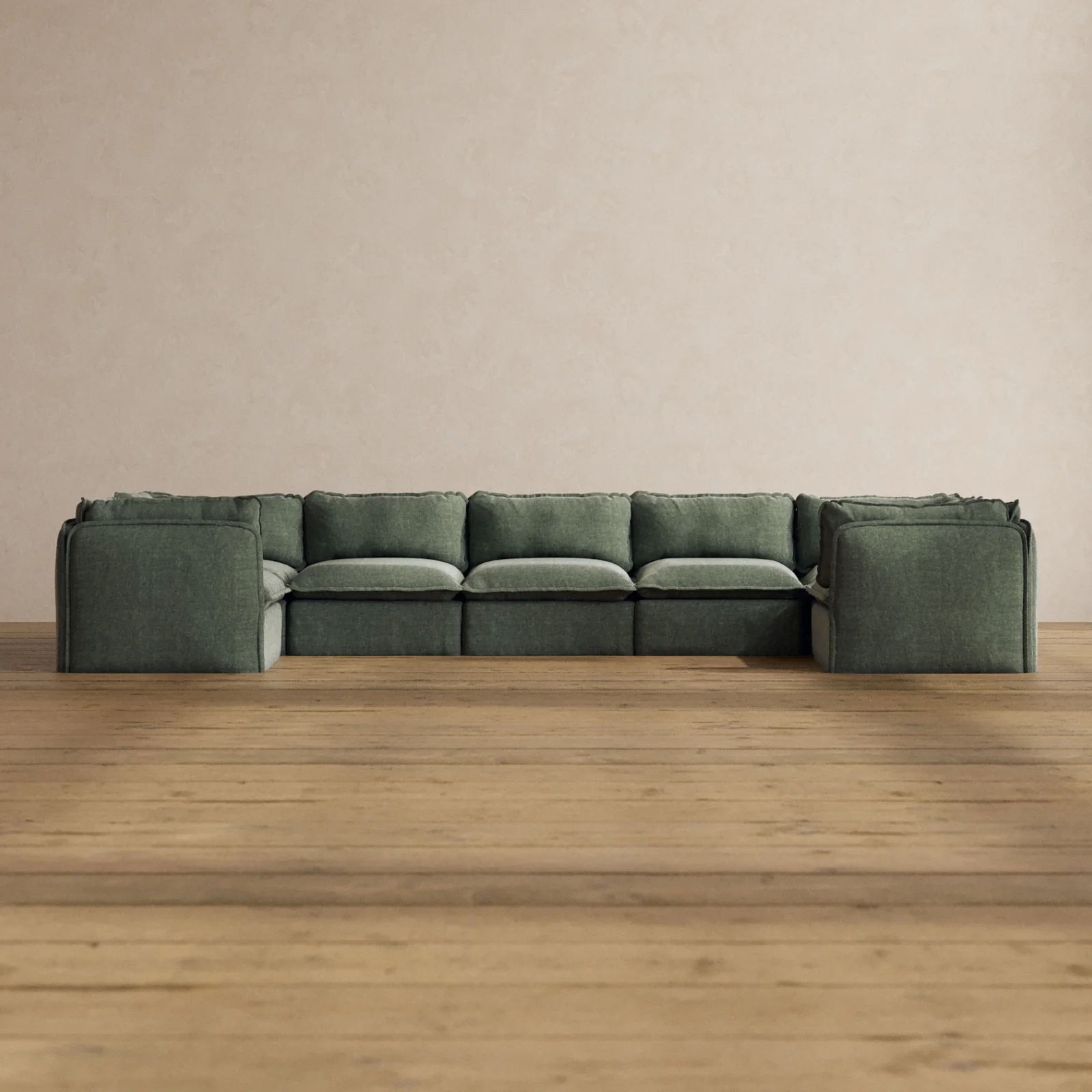 Modular Washable 7-Seater U-Sectional in Willow | Deluxe+ Seat | Cloud Pillow