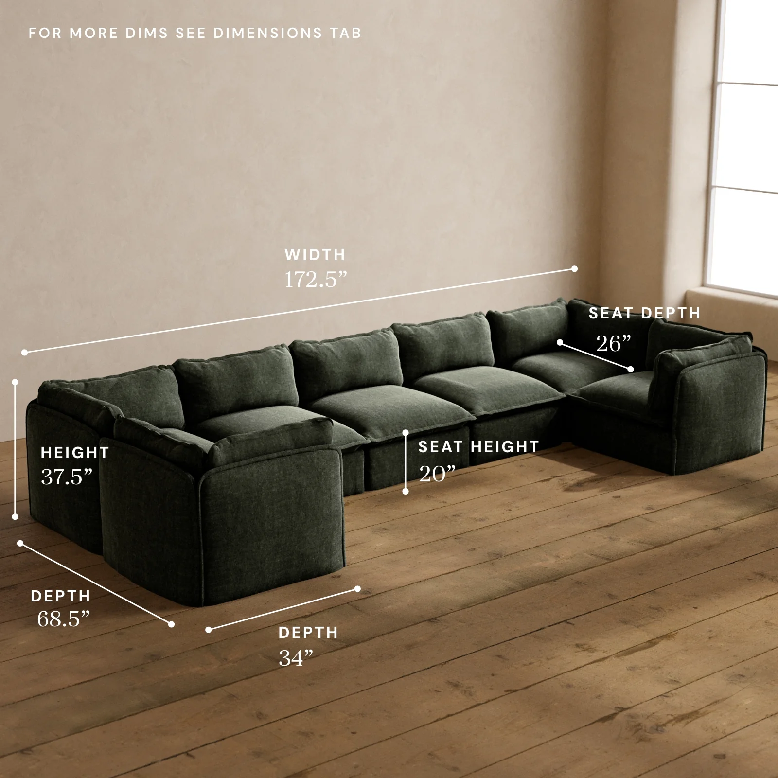 Modular Washable 7-Seater U-Sectional in Willow | Memorix+ Seat | Contour Pillow - Image 5