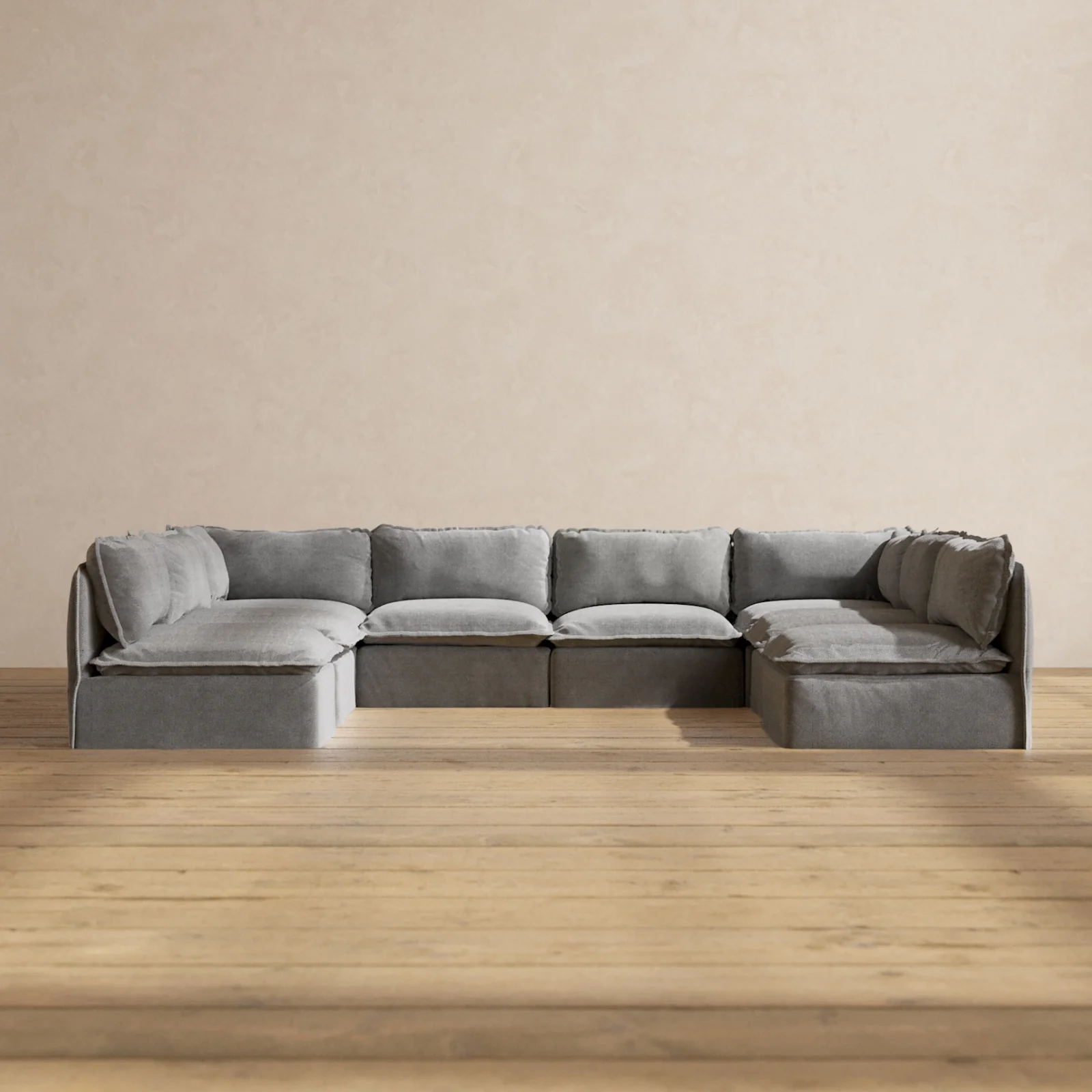 Modular Washable 8-Seater Open-Ends U-Sectional in Ash | Memorix+ Seat | Contour Pillow