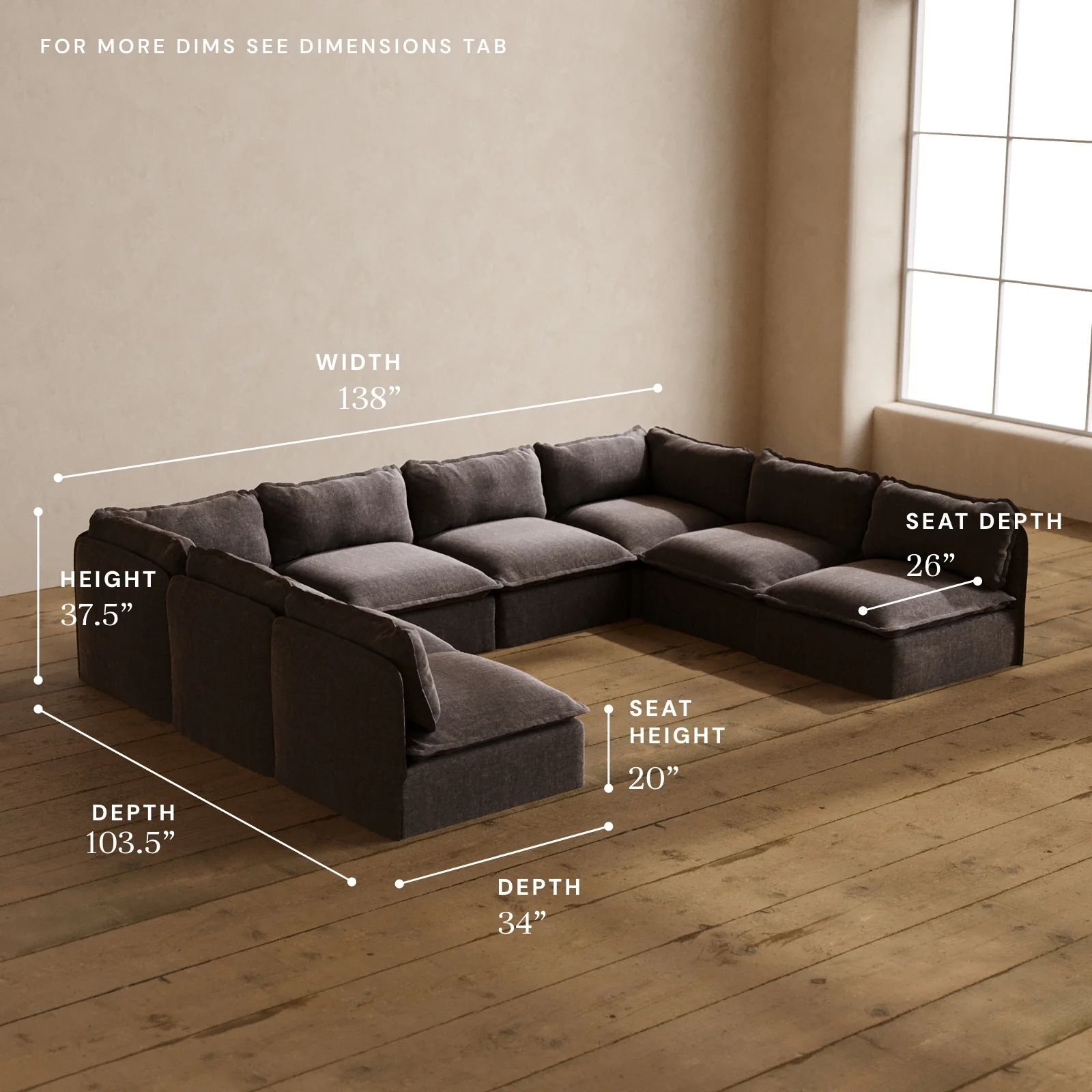 Modular Washable 8-Seater Open-Ends U-Sectional in Caviar | Memorix+ Seat | Contour Pillow - Image 5