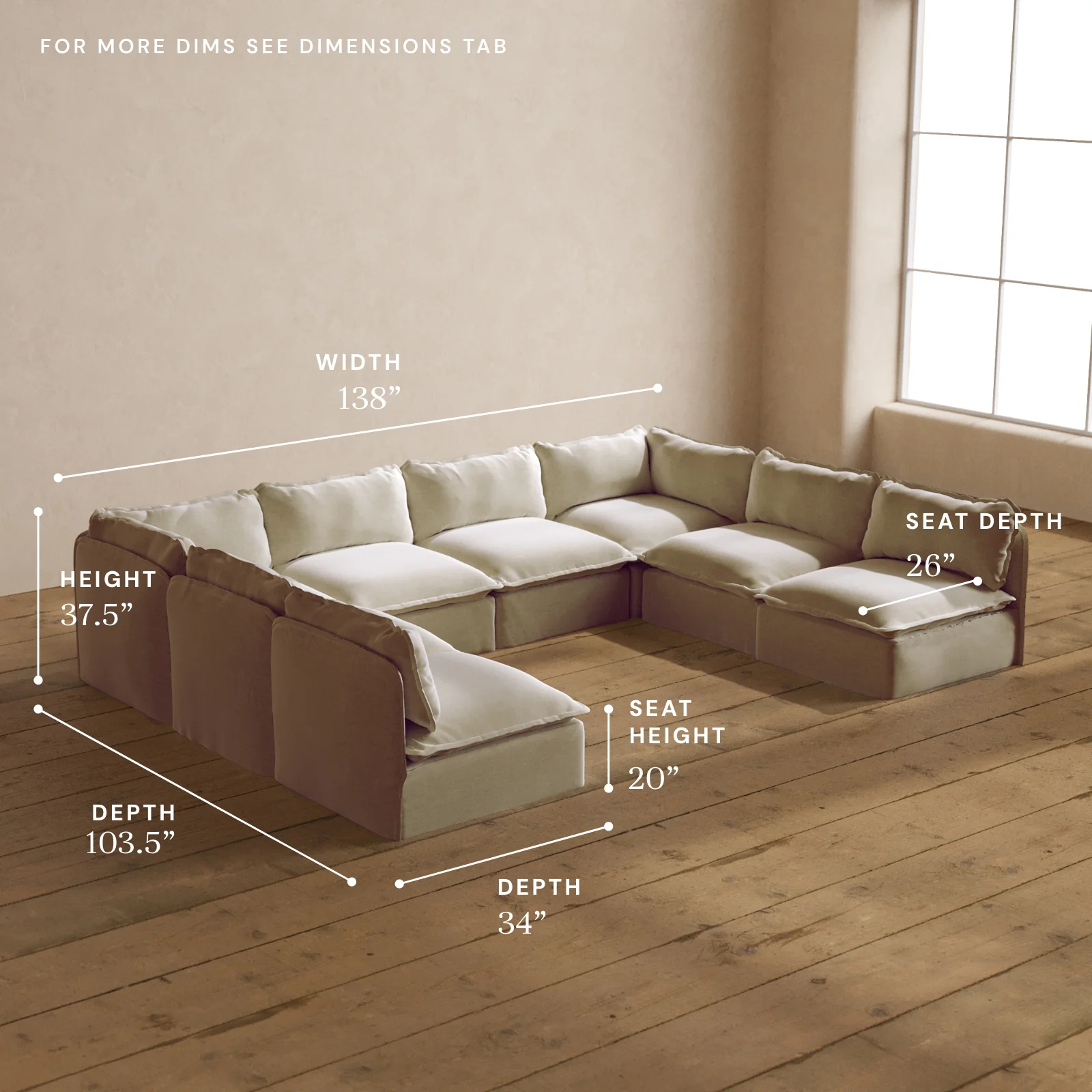 Modular Washable 8-Seater Open-Ends U-Sectional in Coco | Memorix+ Seat | Contour Pillow - Image 5