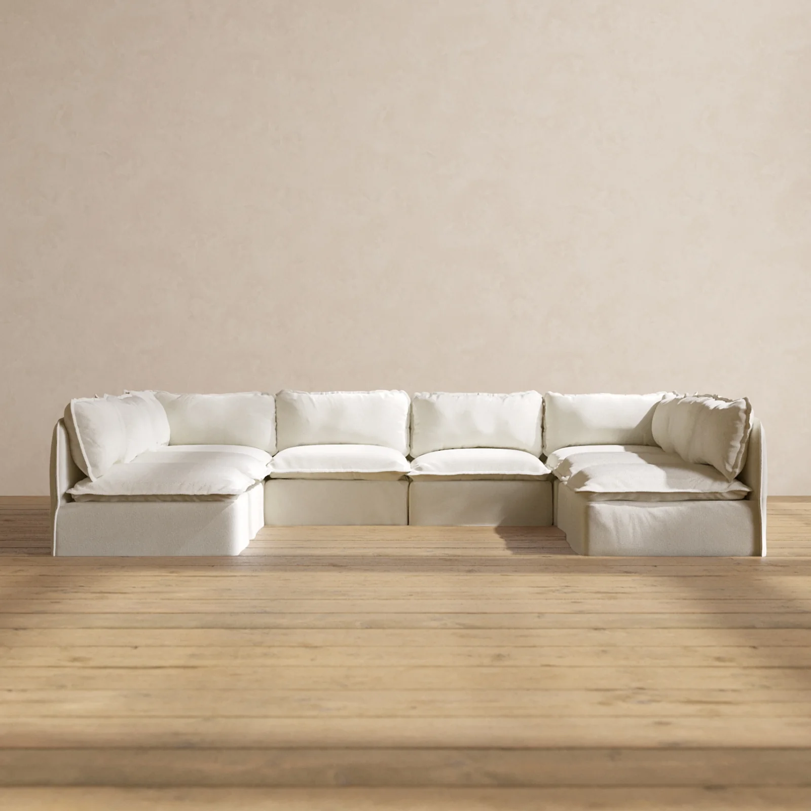 Modular Washable 8-Seater Open-Ends U-Sectional in Eggshell | Deluxe+ Seat | Cloud Pillow