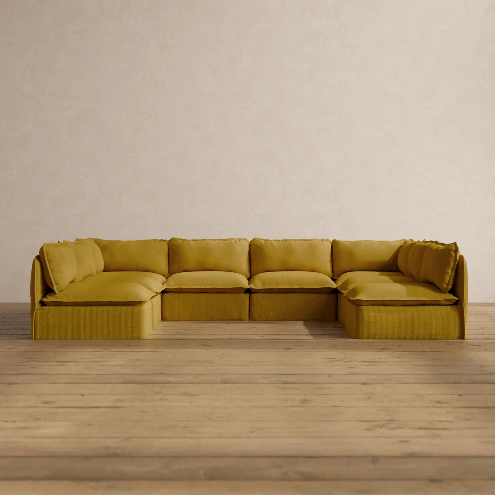 Modular Washable 8-Seater Open-Ends U-Sectional in Kiiro | Deluxe+ Seat | Cloud Pillow