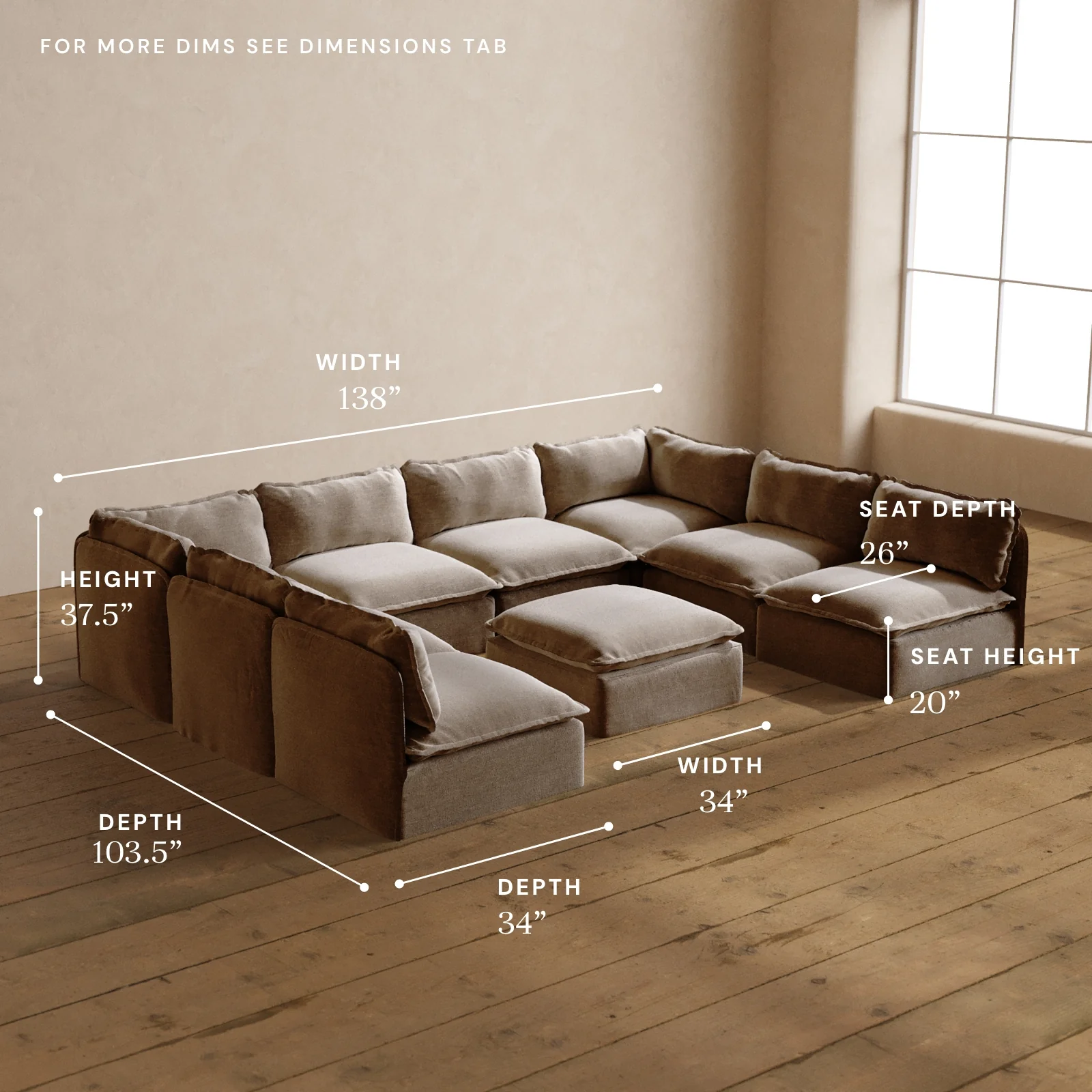Modular Washable 8-Seater Open-Ends U-Sectional + Ottoman in Mist | Deluxe+ Seat | Cloud Pillow - Image 5