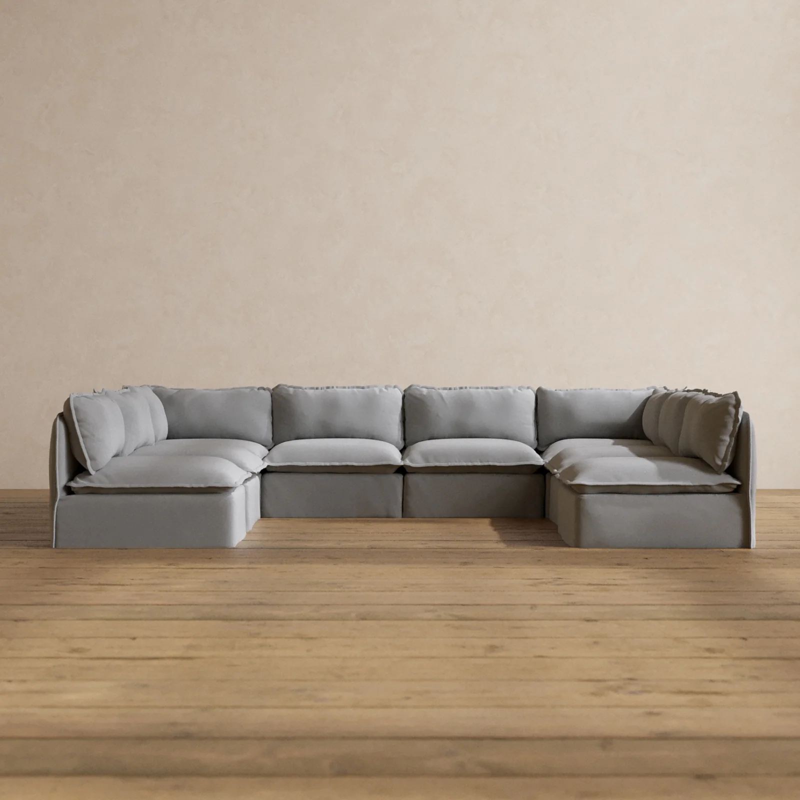 Modular Washable 8-Seater Open-Ends U-Sectional in Pumice | Memorix+ Seat | Contour Pillow