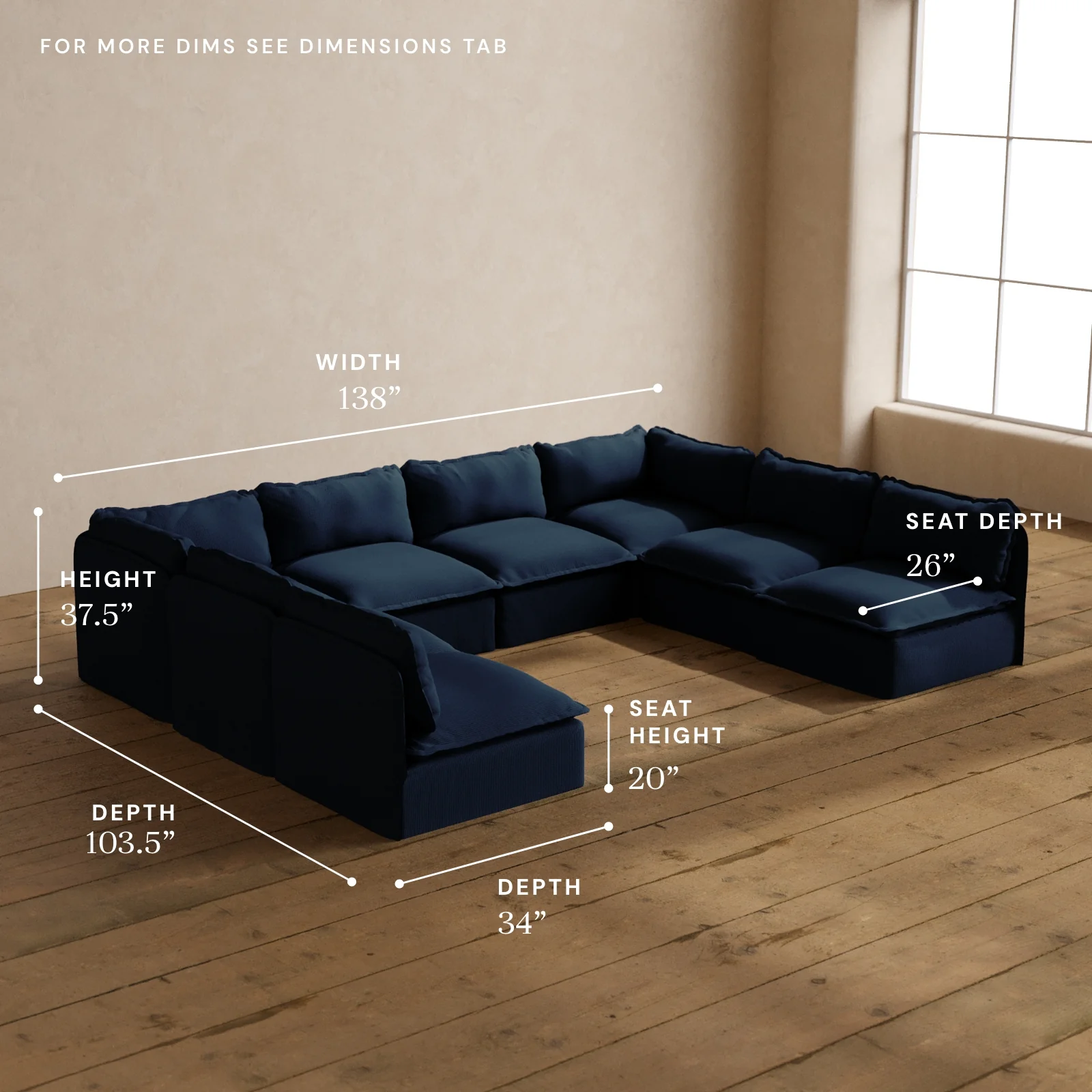 Modular Washable 8-Seater Open-Ends U-Sectional in Sumi | Memorix+ Seat | Contour Pillow - Image 5