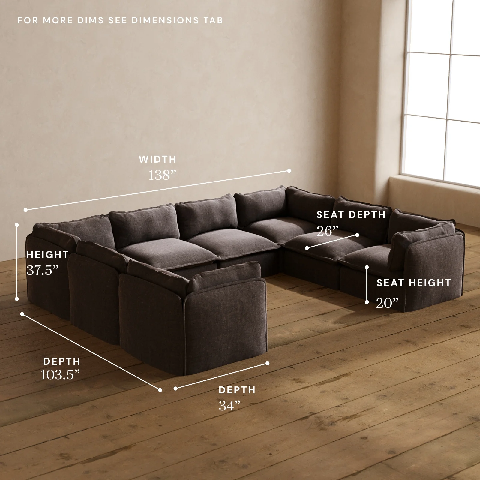 Modular Washable 8-Seater U-Sectional in Caviar | Memorix+ Seat | Contour Pillow - Image 5