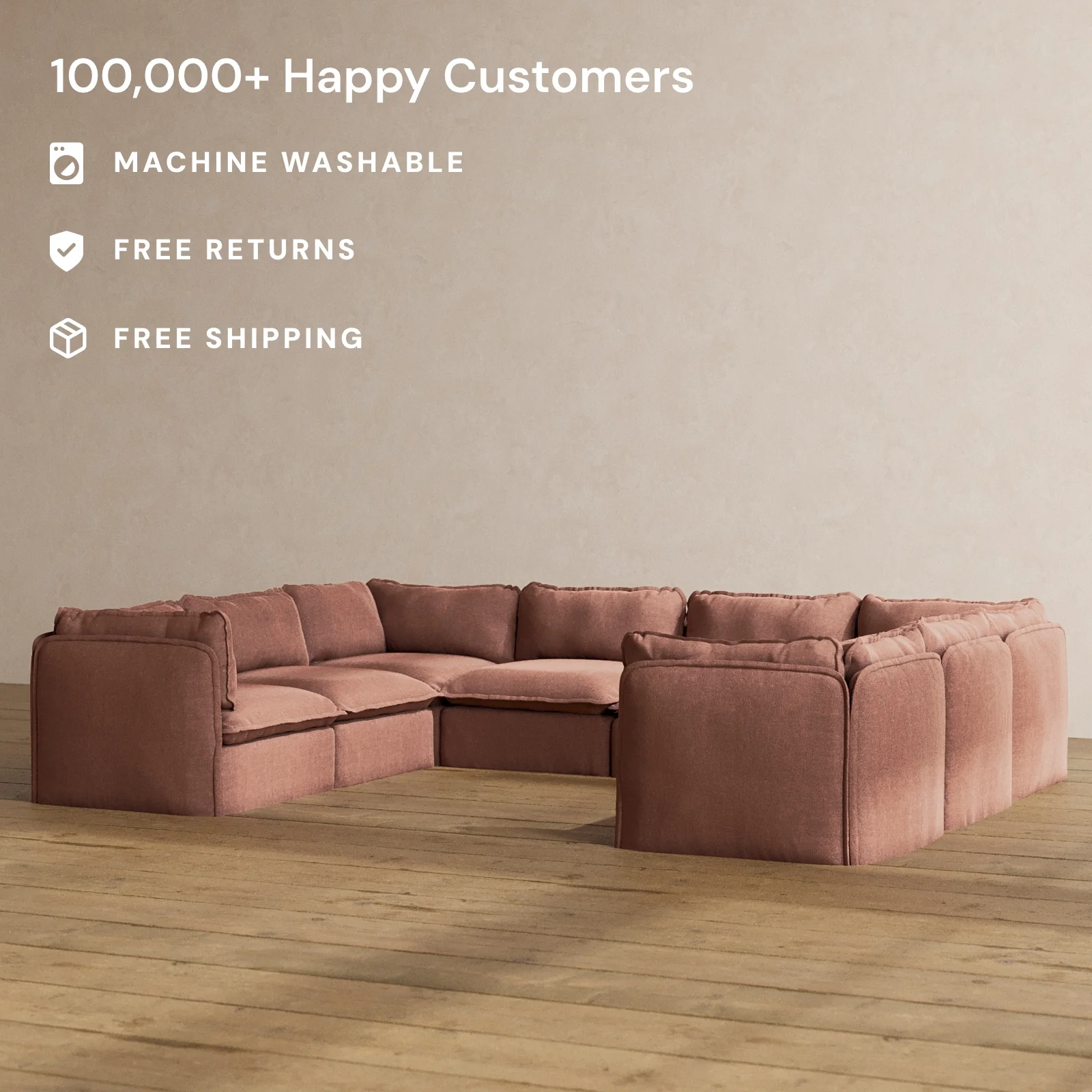 Modular Washable 8-Seater U-Sectional in Chestnut | Memorix+ Seat | Contour Pillow - Image 2