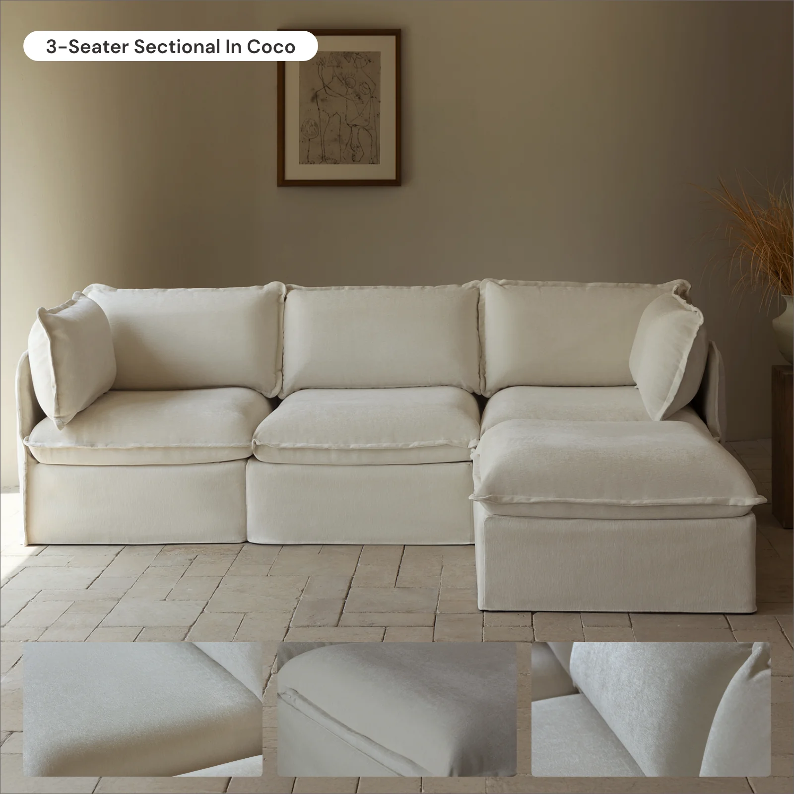 Modular Washable 8-Seater U-Sectional in Coco | Deluxe+ Seat | Cloud Pillow - Image 7