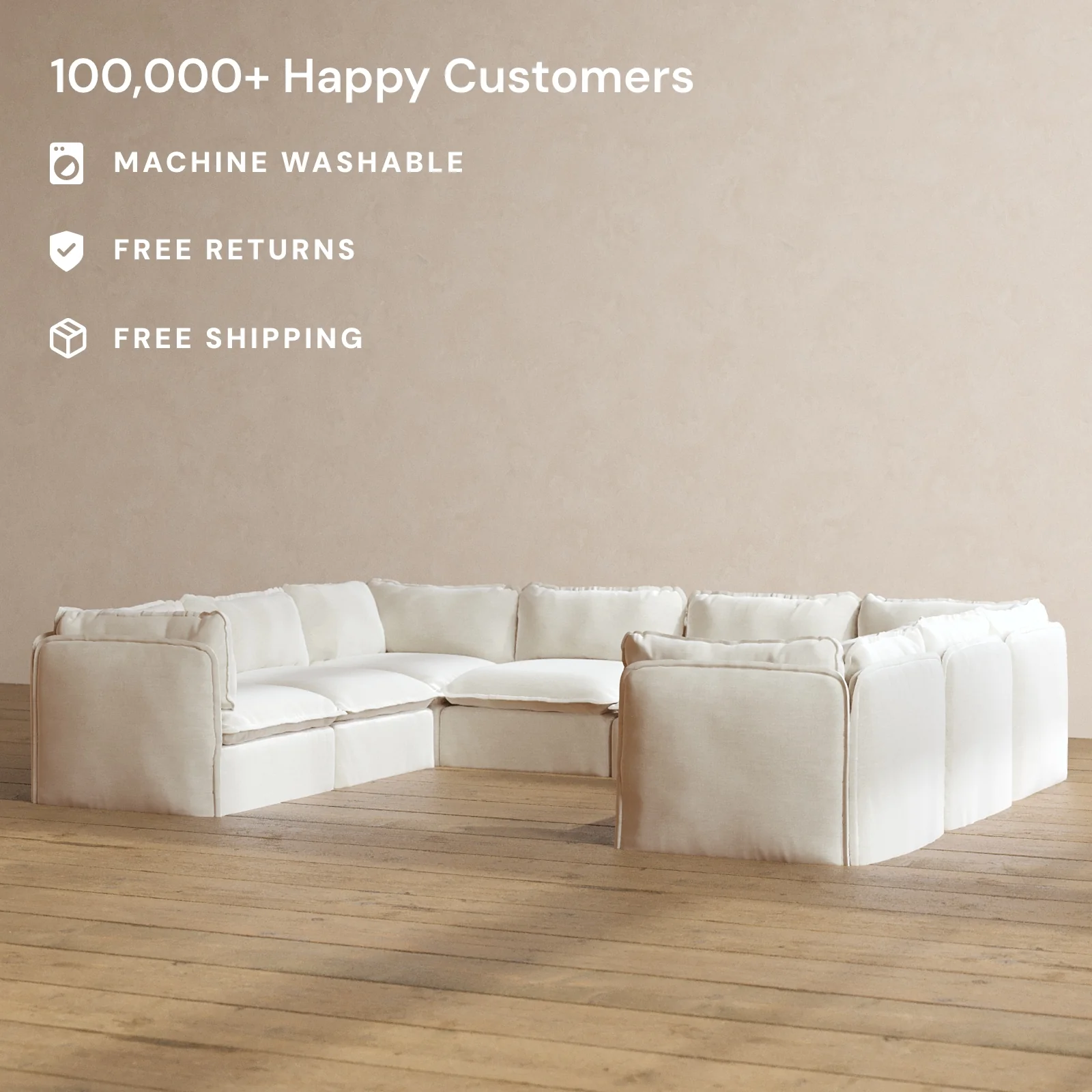 Modular Washable 8-Seater U-Sectional in Coco | Memorix+ Seat | Contour Pillow - Image 2
