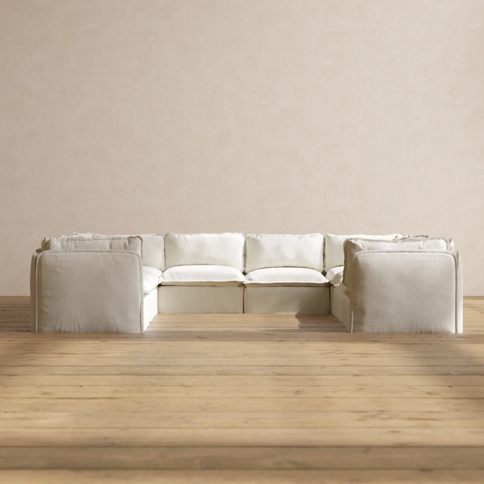 Modular Washable 8-Seater U-Sectional in Eggshell | Deluxe+ Seat | Cloud Pillow
