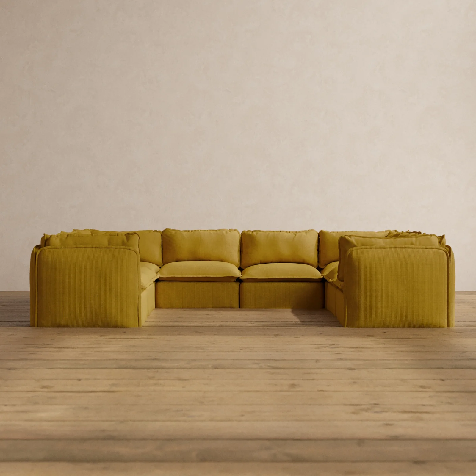 Modular Washable 8-Seater U-Sectional in Kiiro | Memorix+ Seat | Contour Pillow