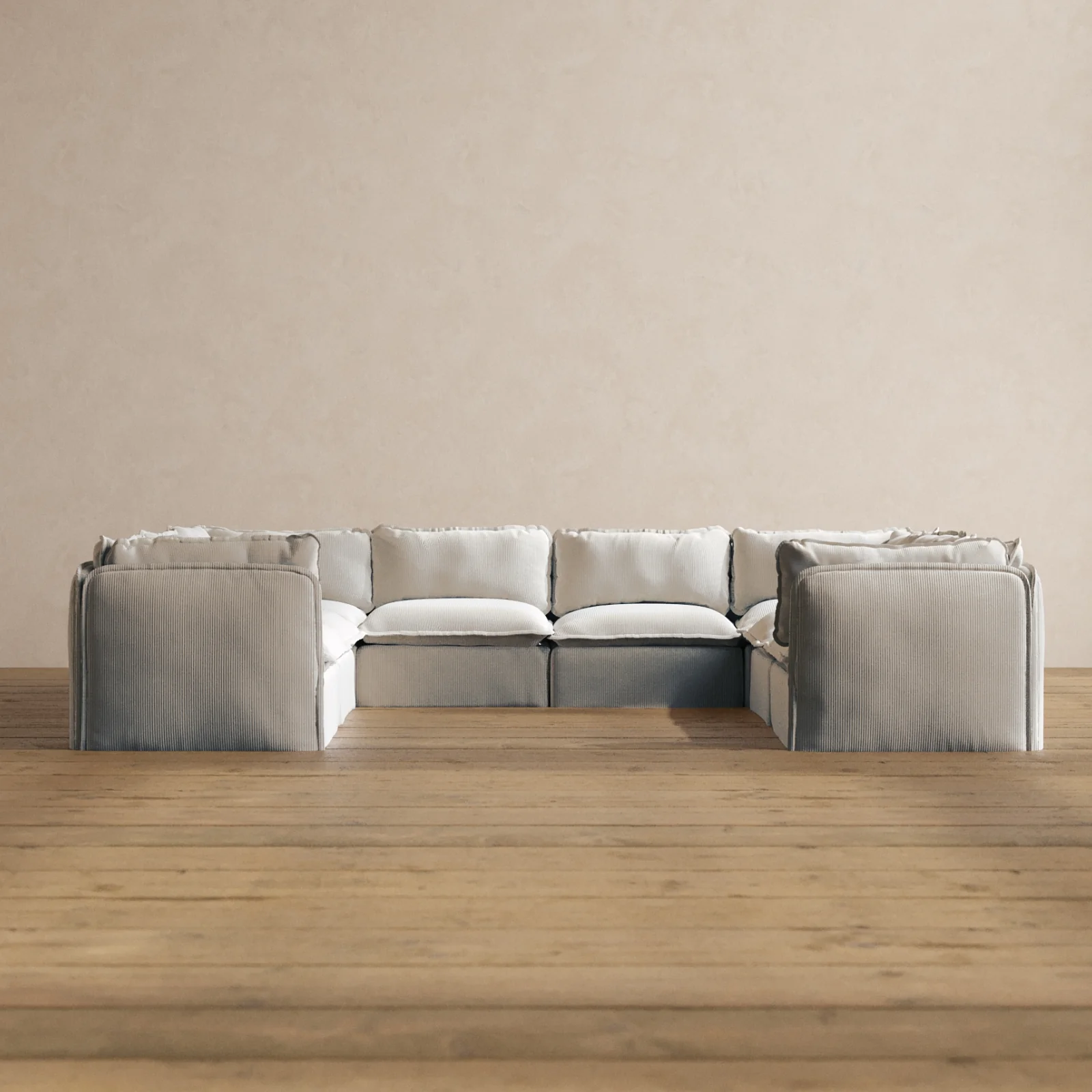 Modular Washable 8-Seater U-Sectional in Milk | Deluxe+ Seat | Cloud Pillow