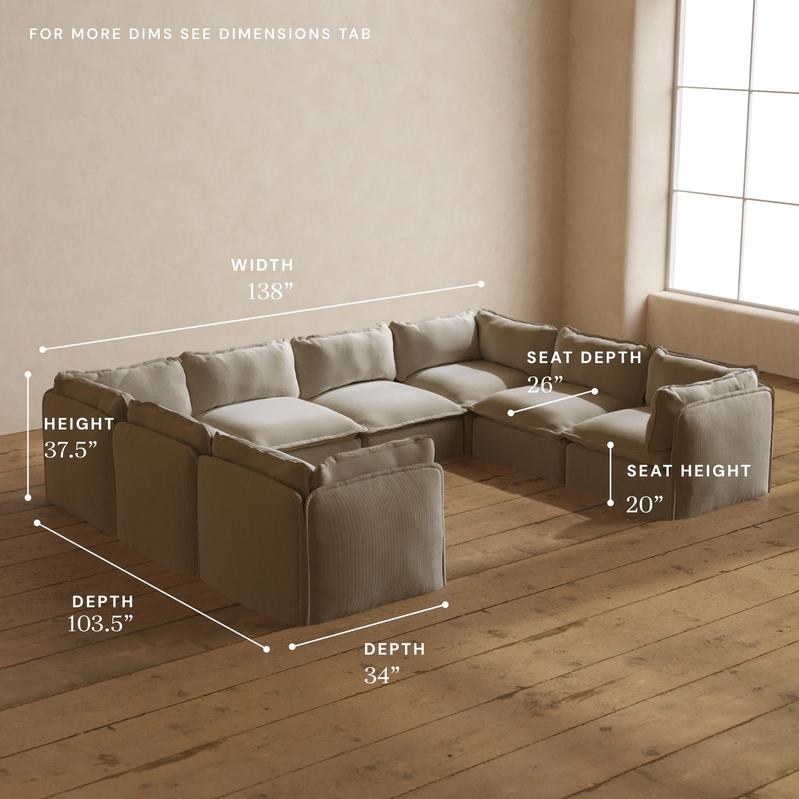 Modular Washable 8-Seater U-Sectional in Milk | Deluxe+ Seat | Cloud Pillow - Image 5