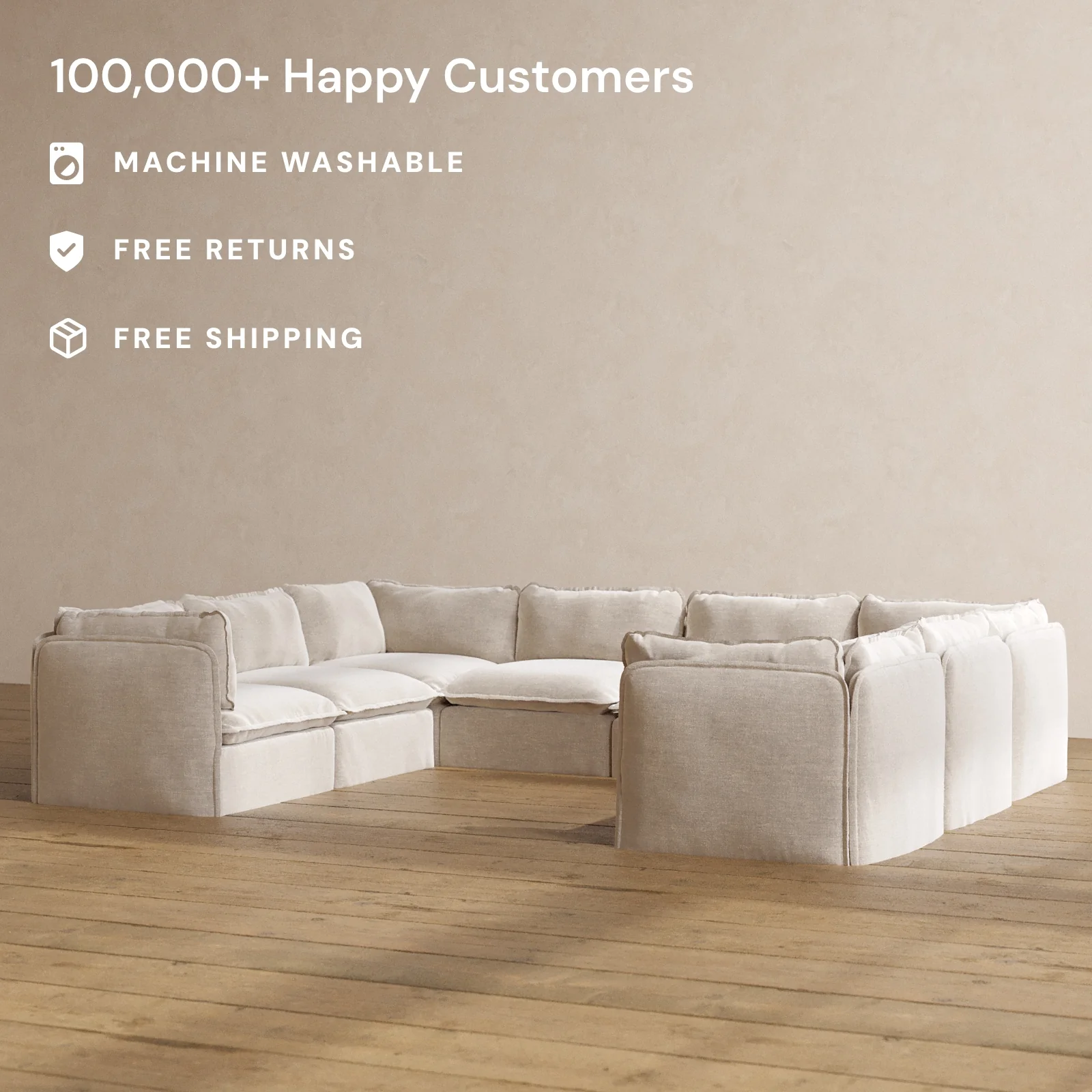 Modular Washable 8-Seater U-Sectional in Mist | Deluxe+ Seat | Cloud Pillow - Image 2