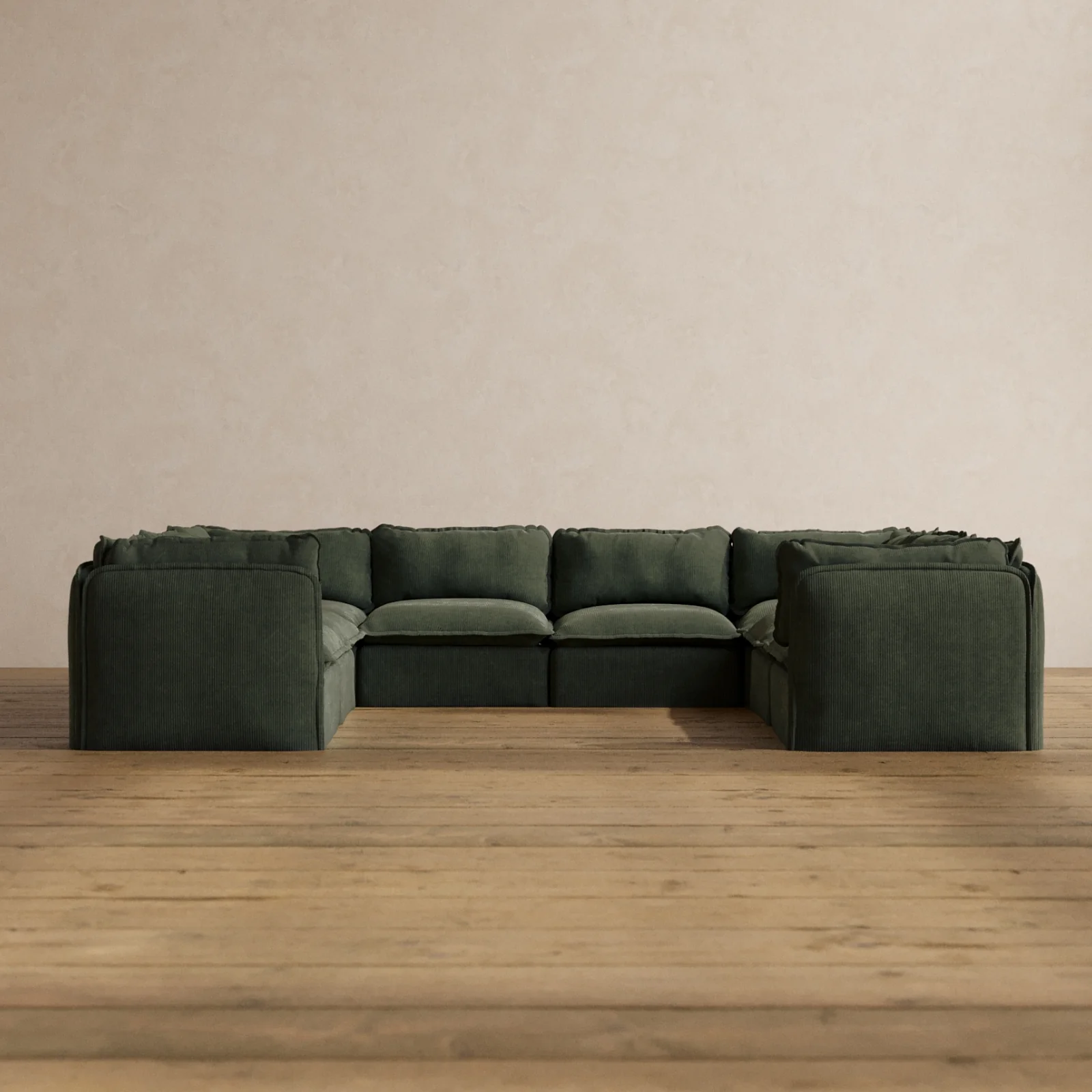Modular Washable 8-Seater U-Sectional in Olivine | Deluxe+ Seat | Cloud Pillow