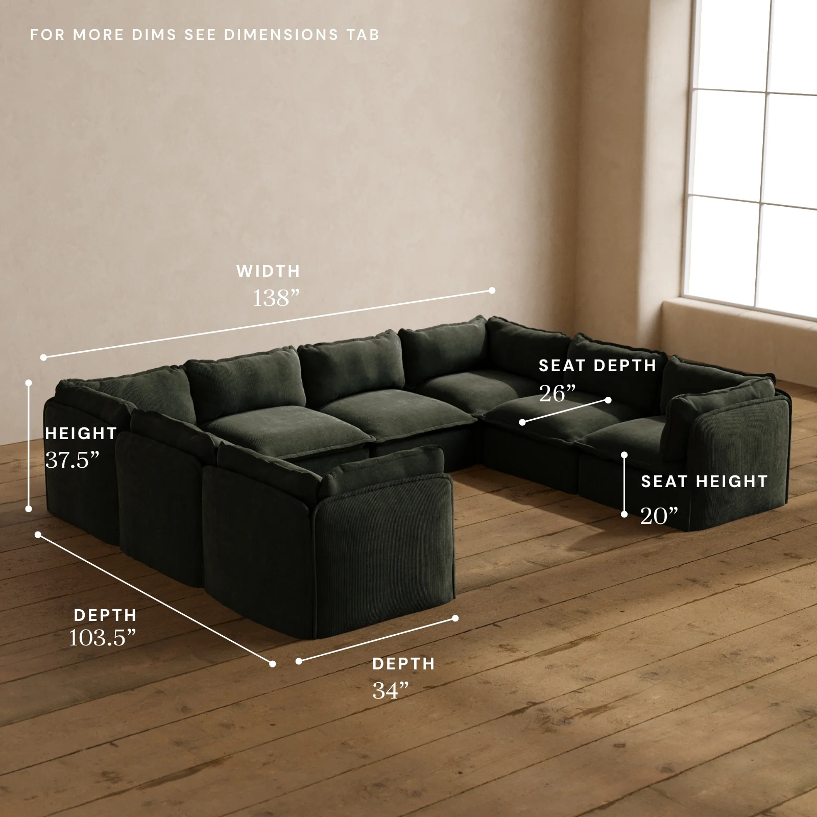 Modular Washable 8-Seater U-Sectional in Olivine | Deluxe+ Seat | Cloud Pillow - Image 5