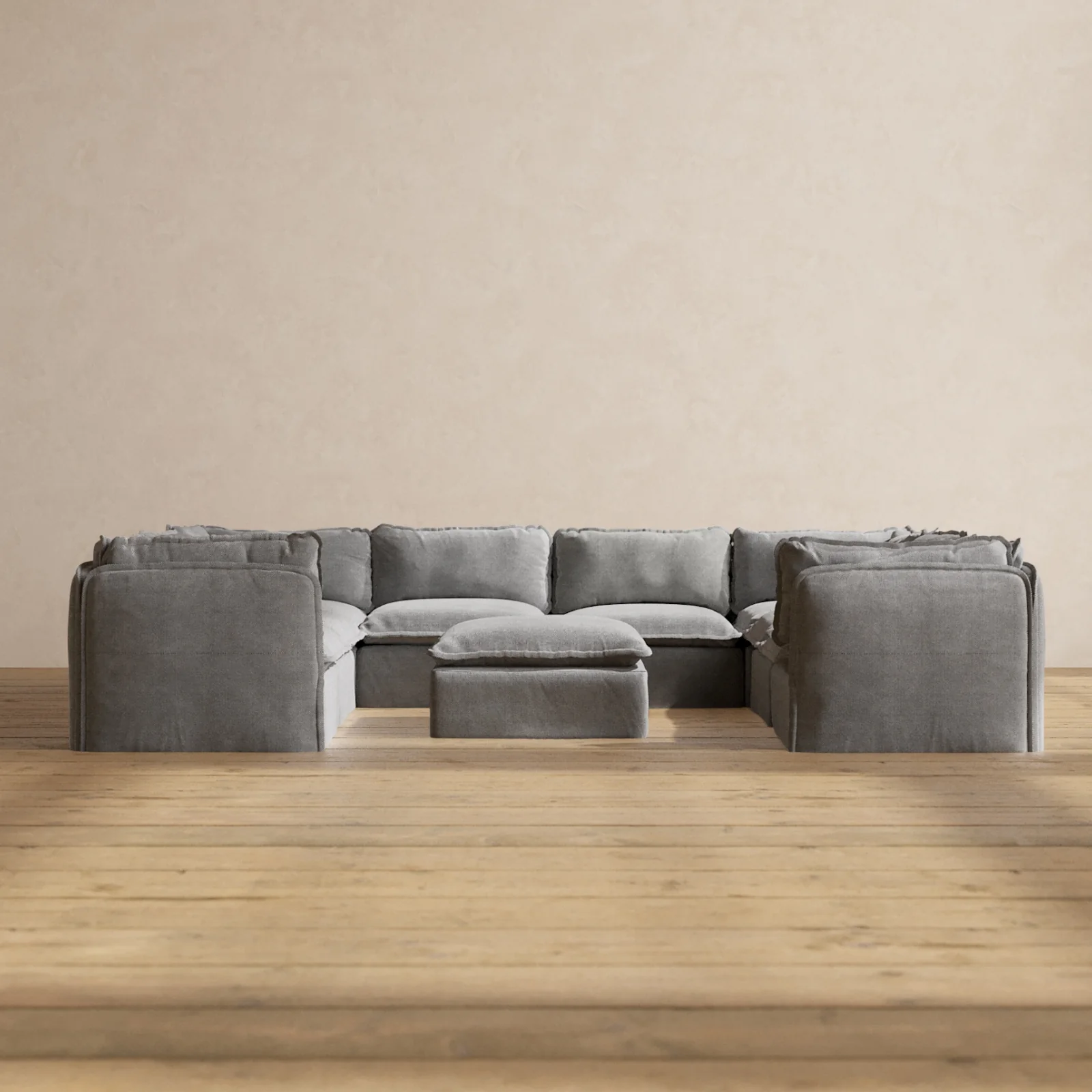 Modular Washable 8-Seater U-Sectional + Ottoman in Ash | Memorix+ Seat | Contour Pillow