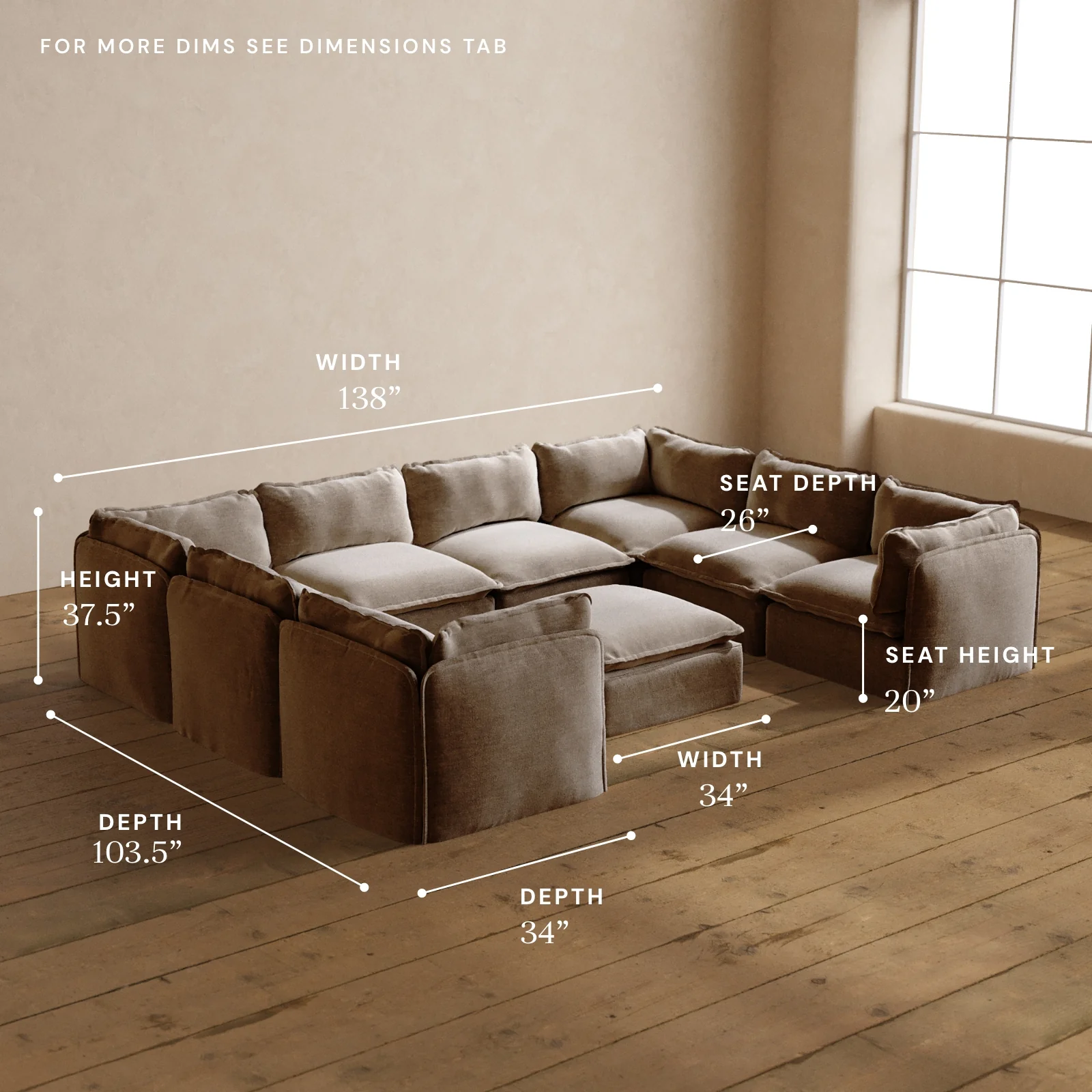 Modular Washable 8-Seater U-Sectional + Ottoman in Mist | Deluxe+ Seat | Cloud Pillow - Image 5