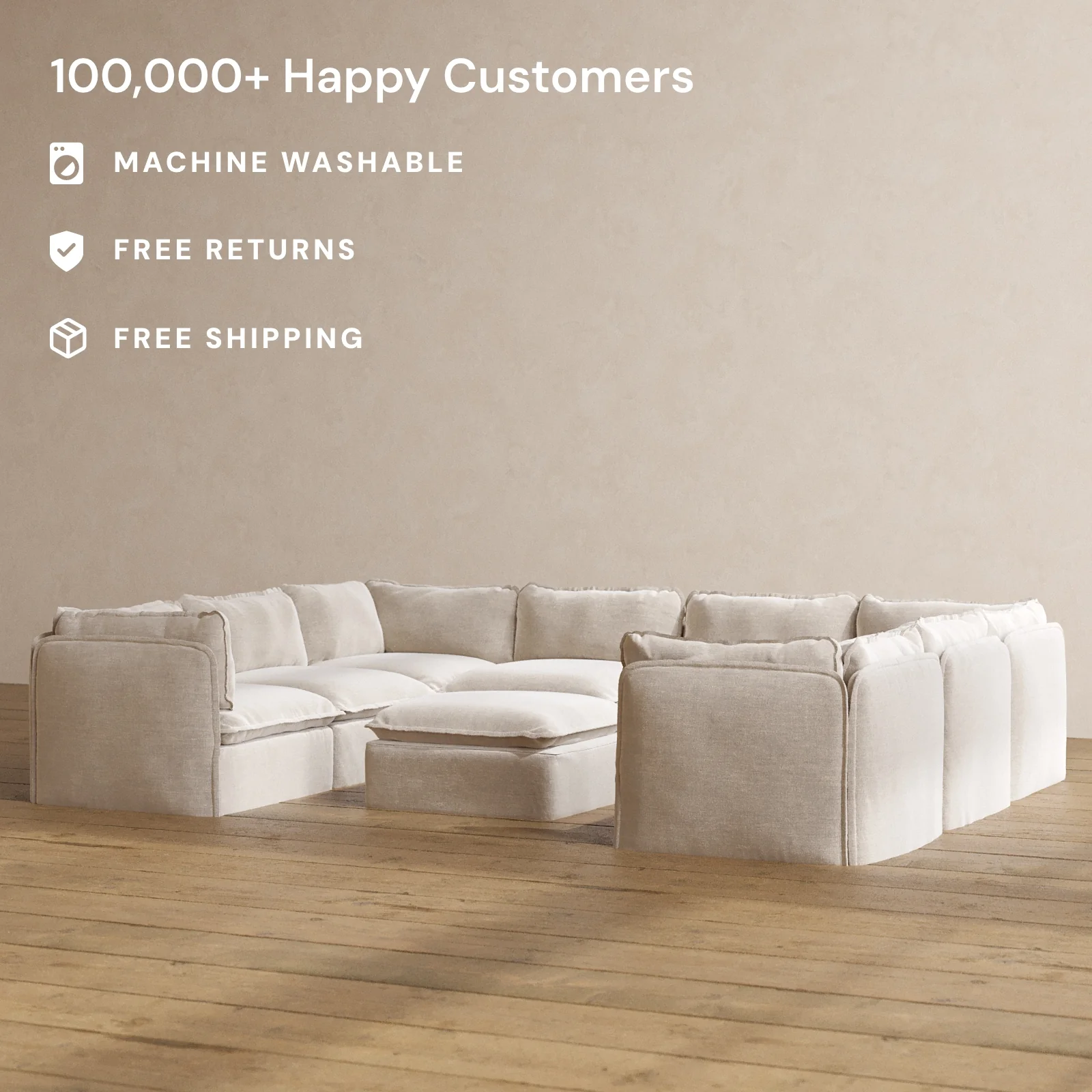Modular Washable 8-Seater U-Sectional + Ottoman in Mist | Memorix+ Seat | Contour Pillow - Image 2