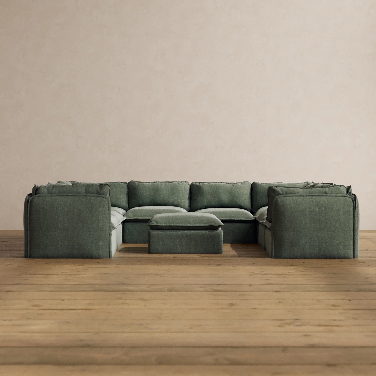 Modular Washable 8-Seater U-Sectional + Ottoman in Willow | Deluxe+ Seat | Cloud Pillow