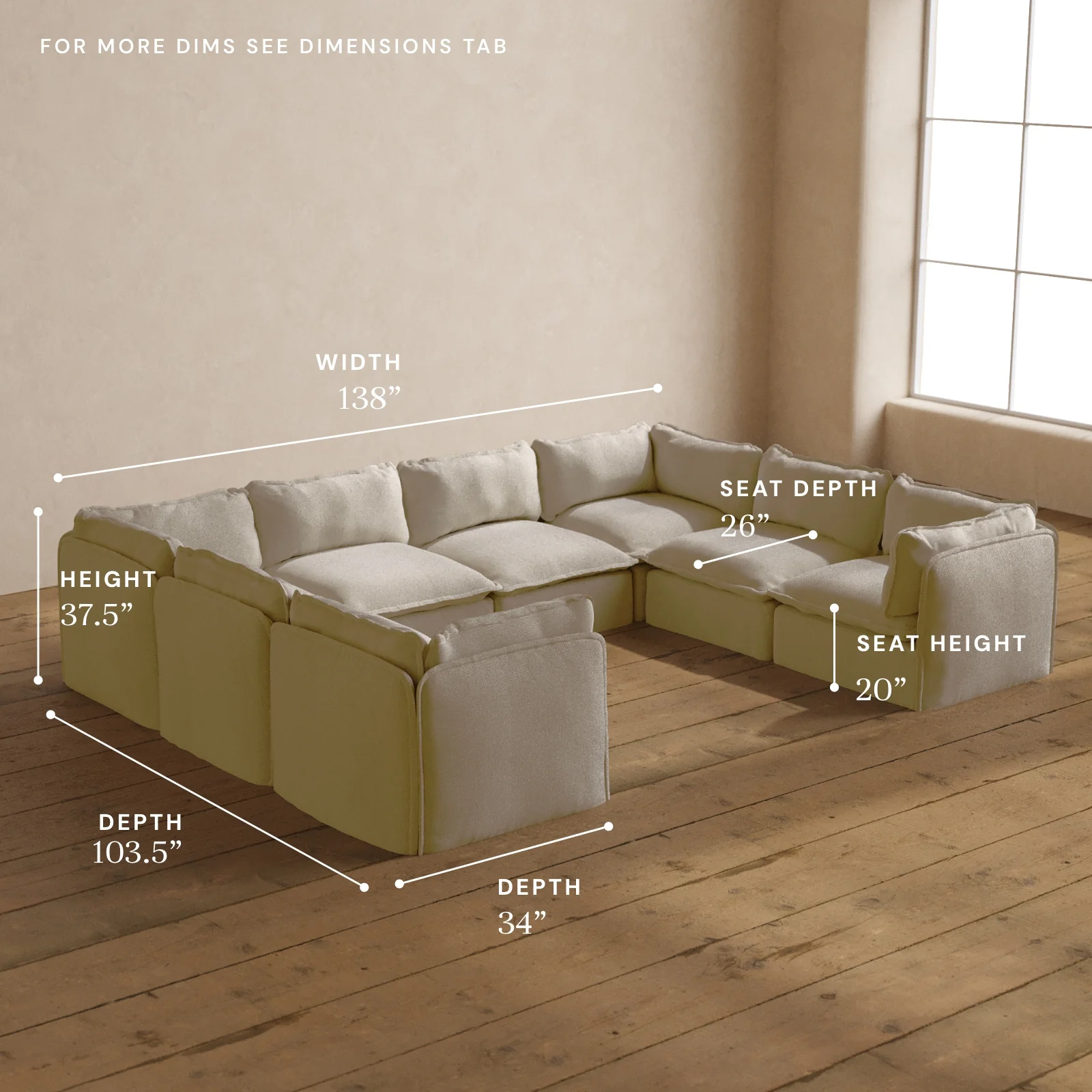 Modular Washable 8-Seater U-Sectional in Powder | Deluxe+ Seat | Cloud Pillow - Image 5