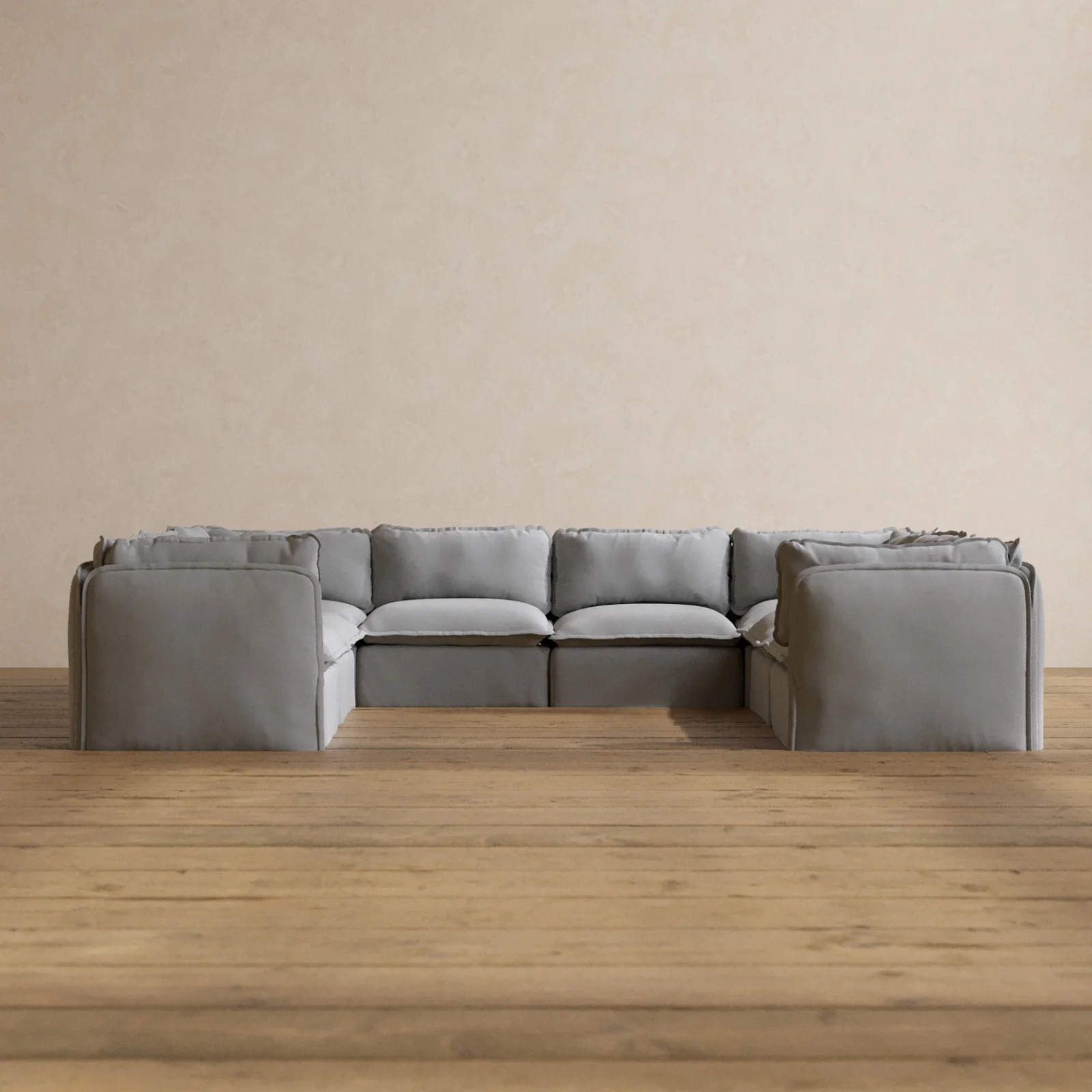 Modular Washable 8-Seater U-Sectional in Pumice | Deluxe+ Seat | Cloud Pillow