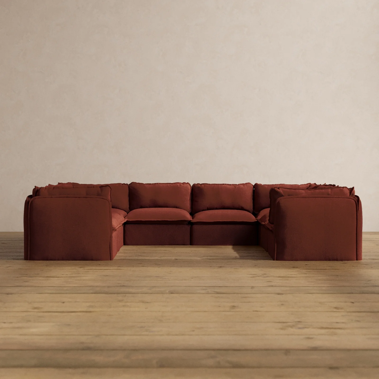 Modular Washable 8-Seater U-Sectional in Rust | Deluxe+ Seat | Cloud Pillow