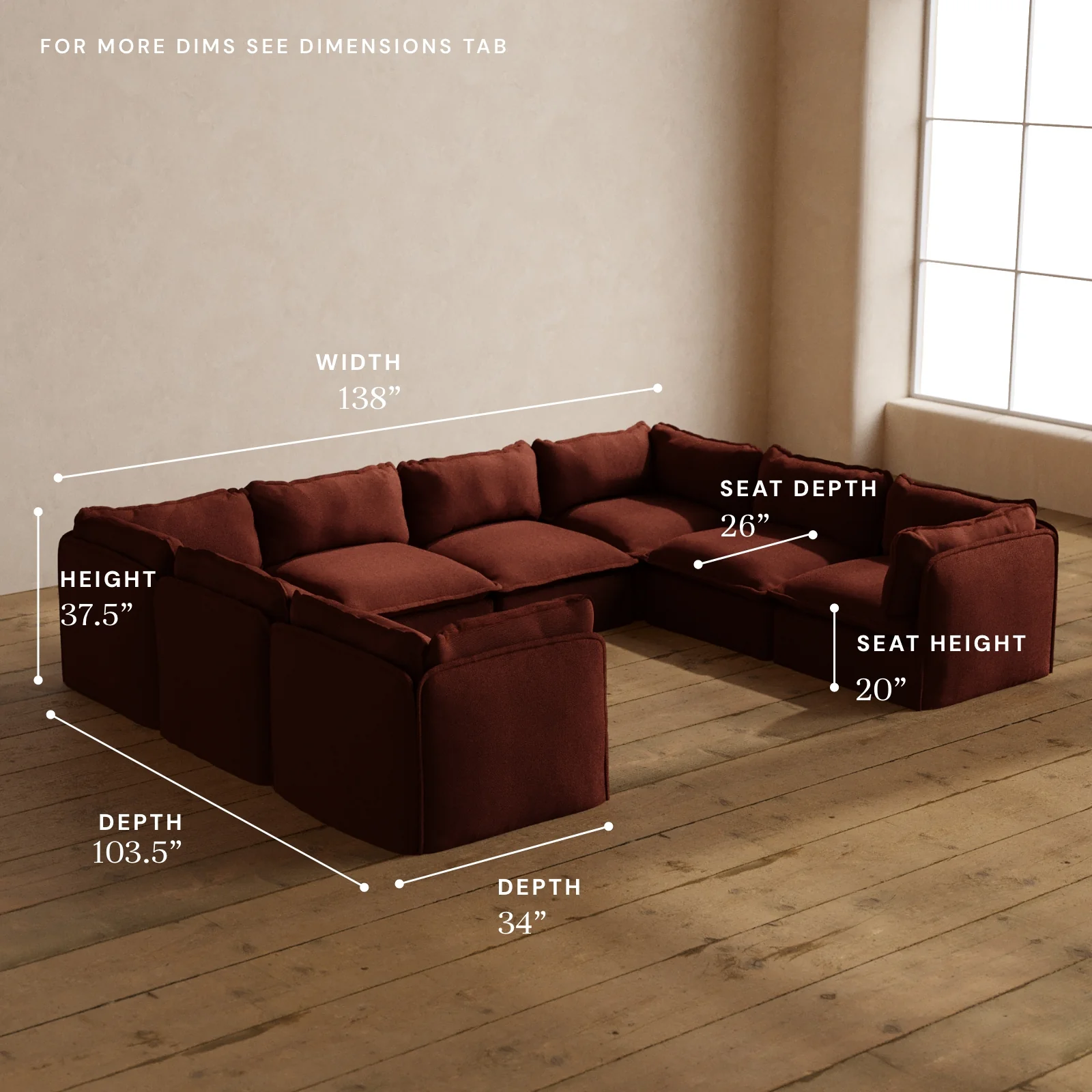 Modular Washable 8-Seater U-Sectional in Rust | Memorix+ Seat | Contour Pillow - Image 5