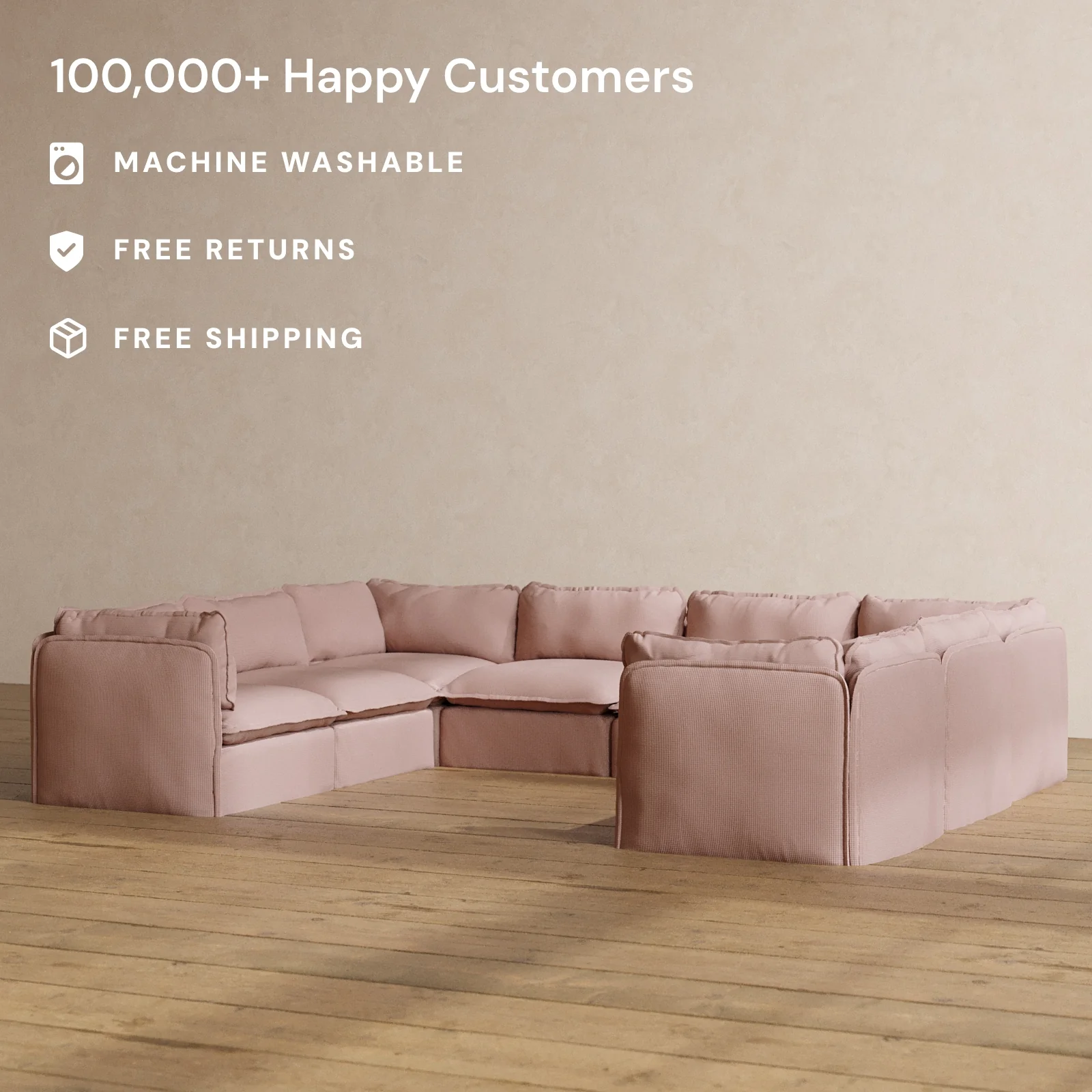 Modular Washable 8-Seater U-Sectional in Sakura | Deluxe+ Seat | Cloud Pillow - Image 2