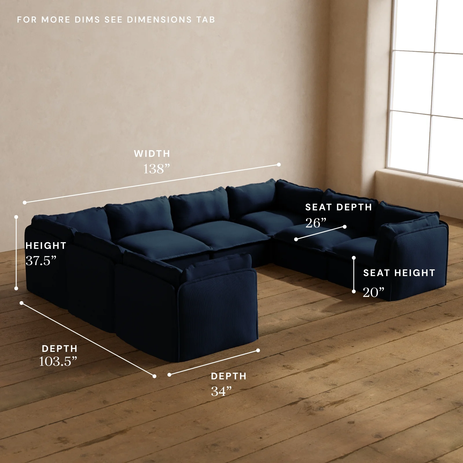 Modular Washable 8-Seater U-Sectional in Sumi | Deluxe+ Seat | Cloud Pillow - Image 5