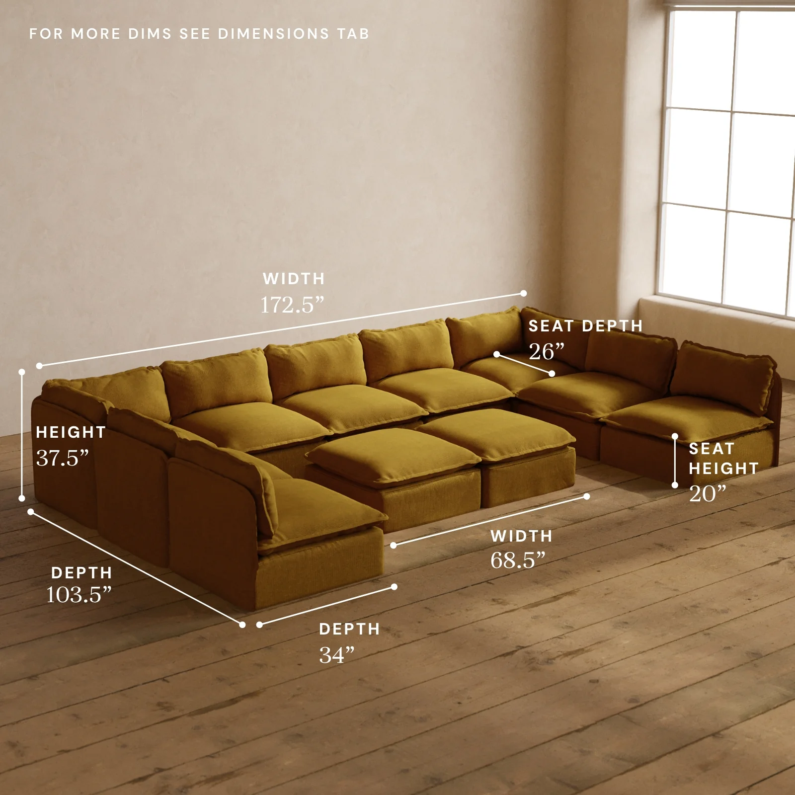 Modular Washable 9-Seater Open-Ends U-Sectional + Bench Ottoman in Kiiro | Deluxe+ Seat | Cloud Pillow - Image 5